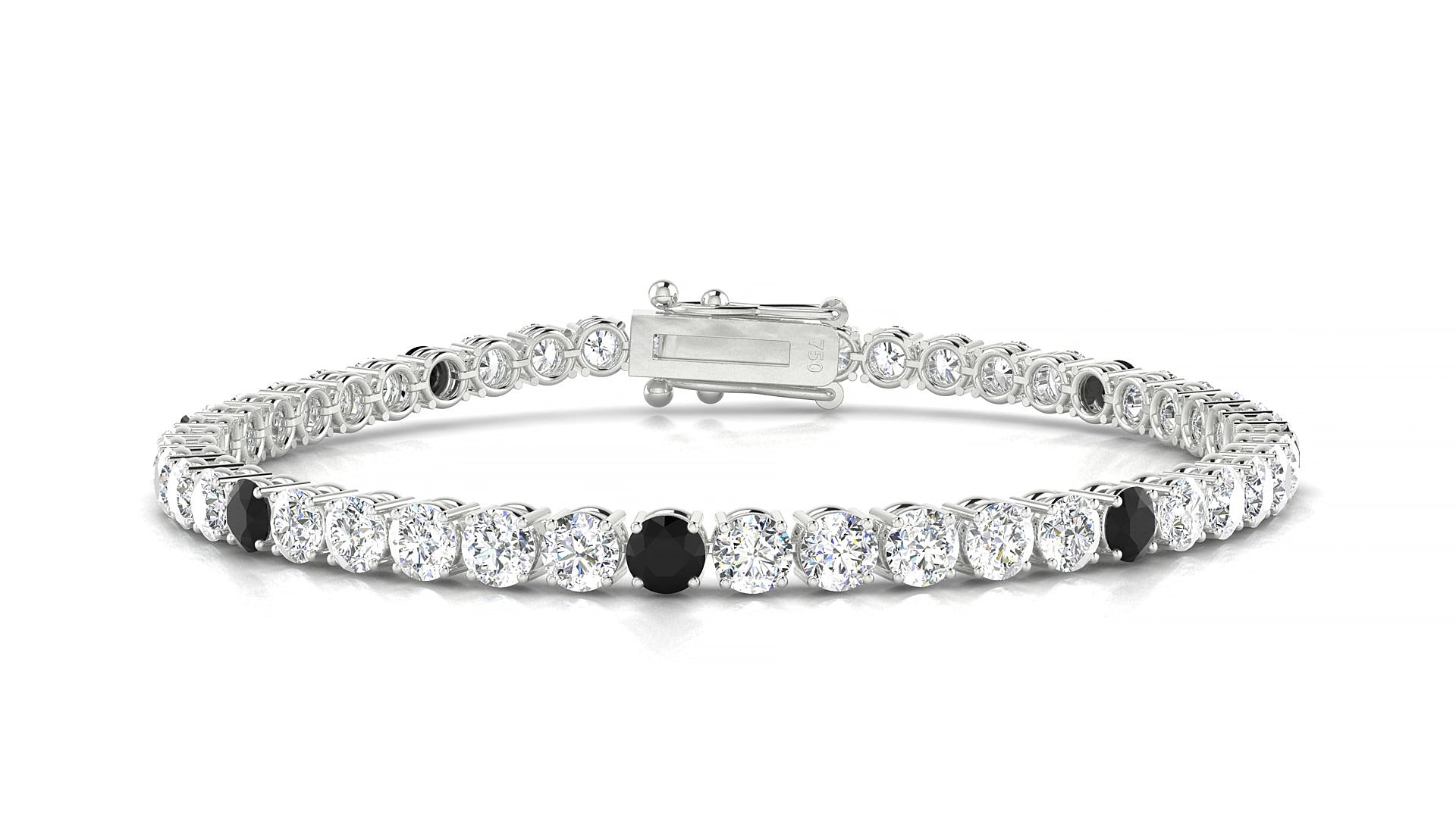 Capri 1-5 | 18k White Gold 3.4 mm Round Natural Black Diamond & Diamond 15 cm Tennis Bracelet