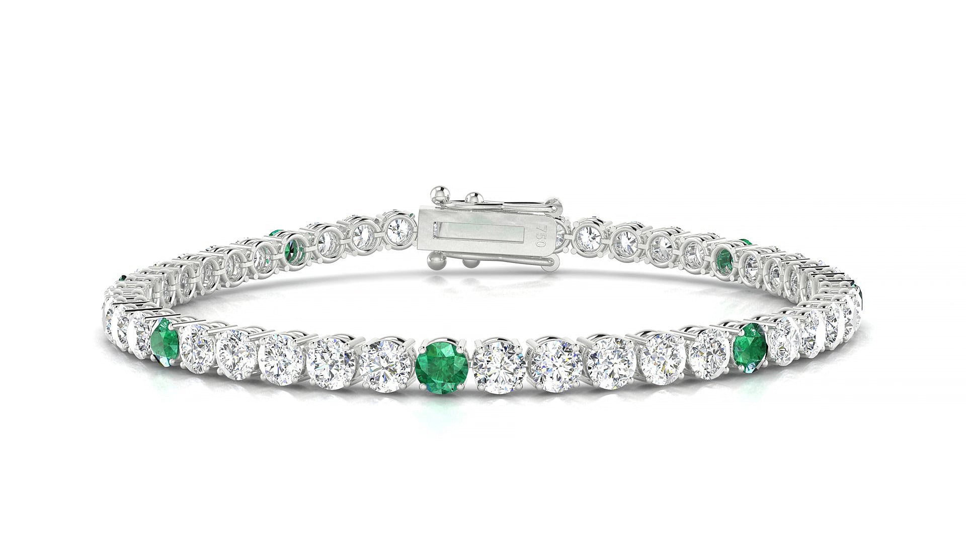 Capri 1-5 | 18k White Gold 3.4 mm Round Natural Emerald & Diamond 18 cm Tennis Bracelet