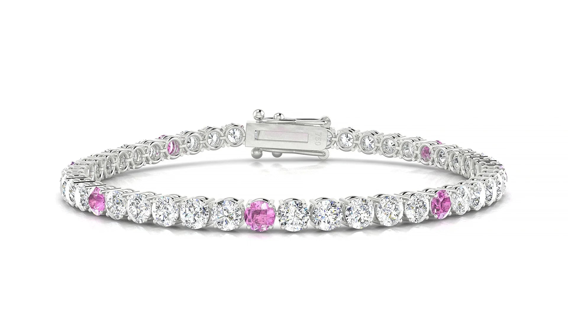 Capri 1-5 | 18k White Gold 3.4 mm Round Natural Pink Sapphire & Diamond Tennis Bracelet