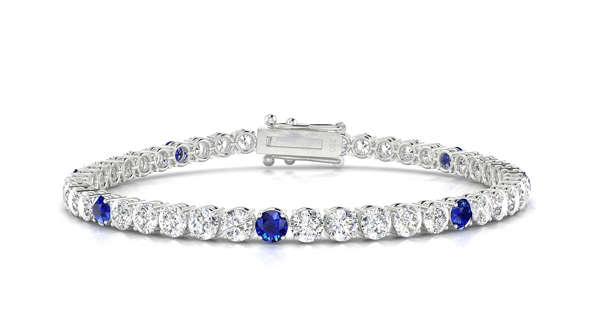 Capri 1-5 | 18k White Gold 3.4 mm Round Natural Sapphire & Diamond 17 cm Tennis Bracelet