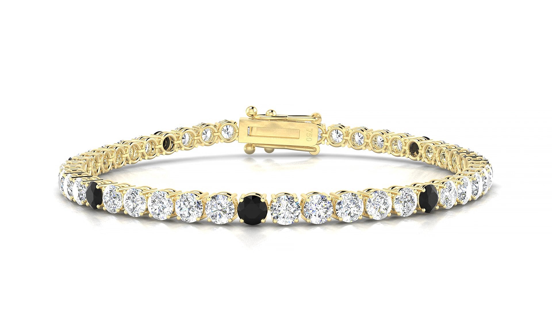 Capri 1-5 | 18k Yellow Gold 3.4 mm Round Natural Black Diamond & Diamond 15 cm Tennis Bracelet