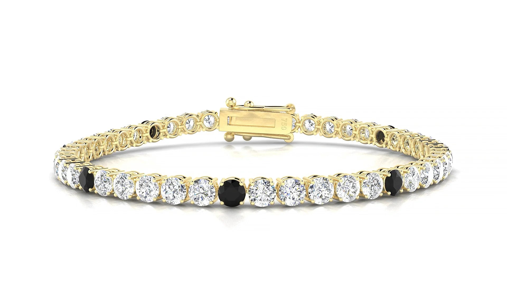 Capri 1-5 | 18k Yellow Gold 3.4 mm Round Natural Black Diamond & Diamond Tennis Bracelet