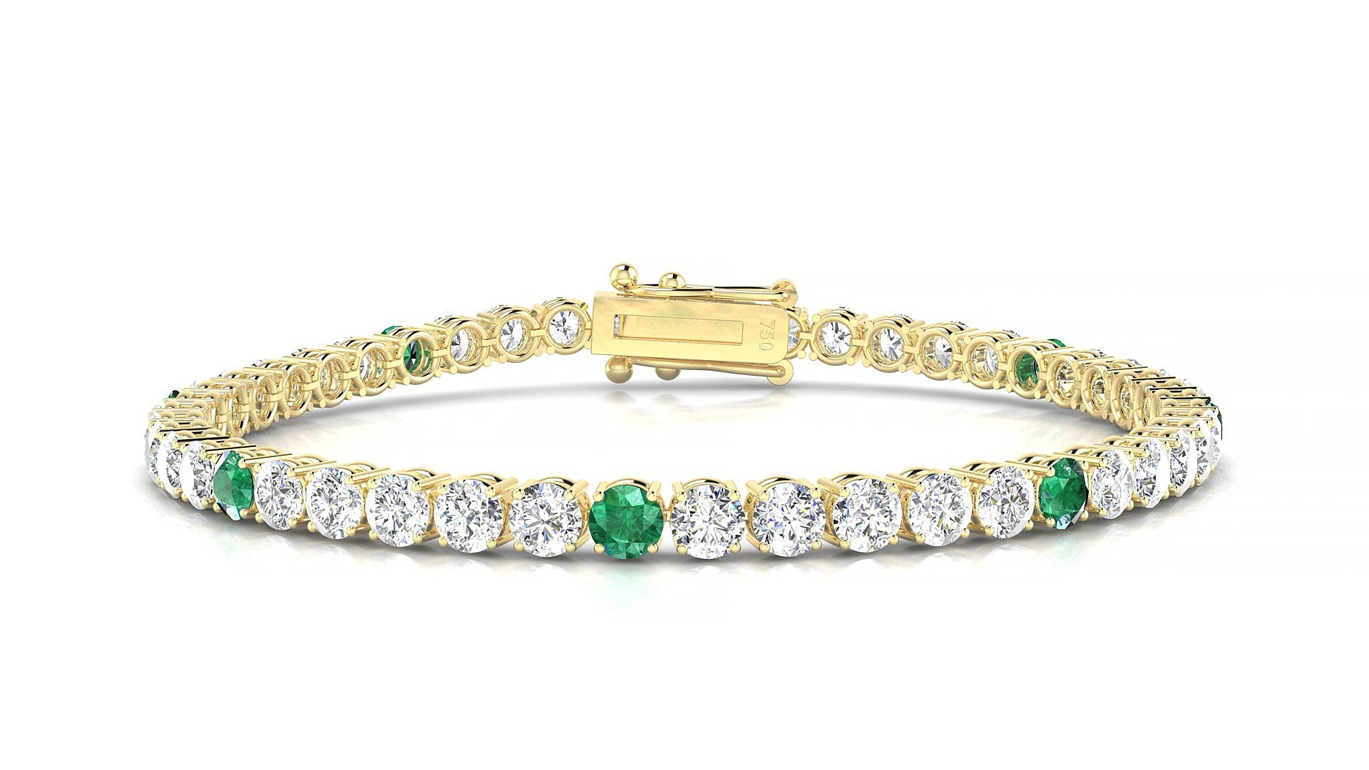 Capri 1-5 | 18k Yellow Gold 3.4 mm Round Natural Emerald & Diamond 15 cm Tennis Bracelet