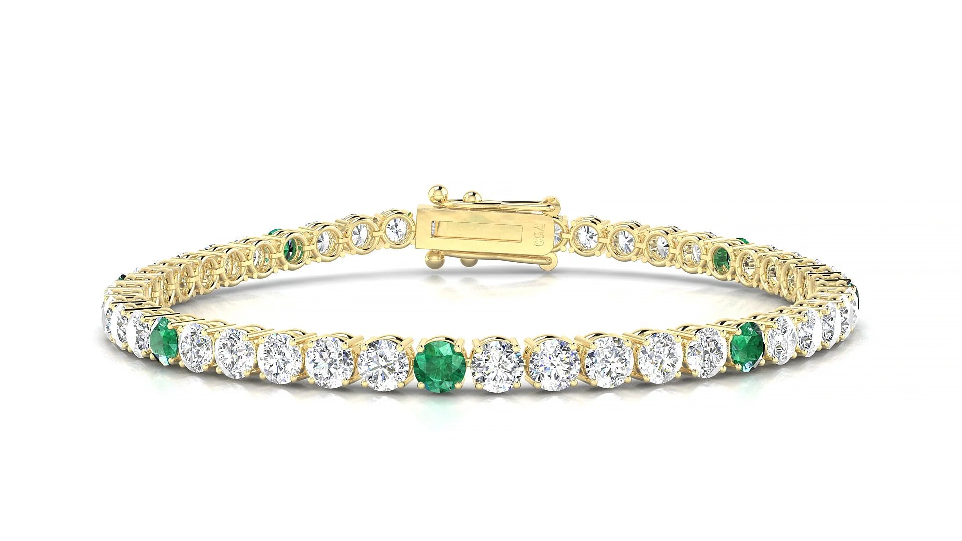 Capri 1-5 | 18k Yellow Gold 3.4 mm Round Natural Emerald & Diamond Tennis Bracelet