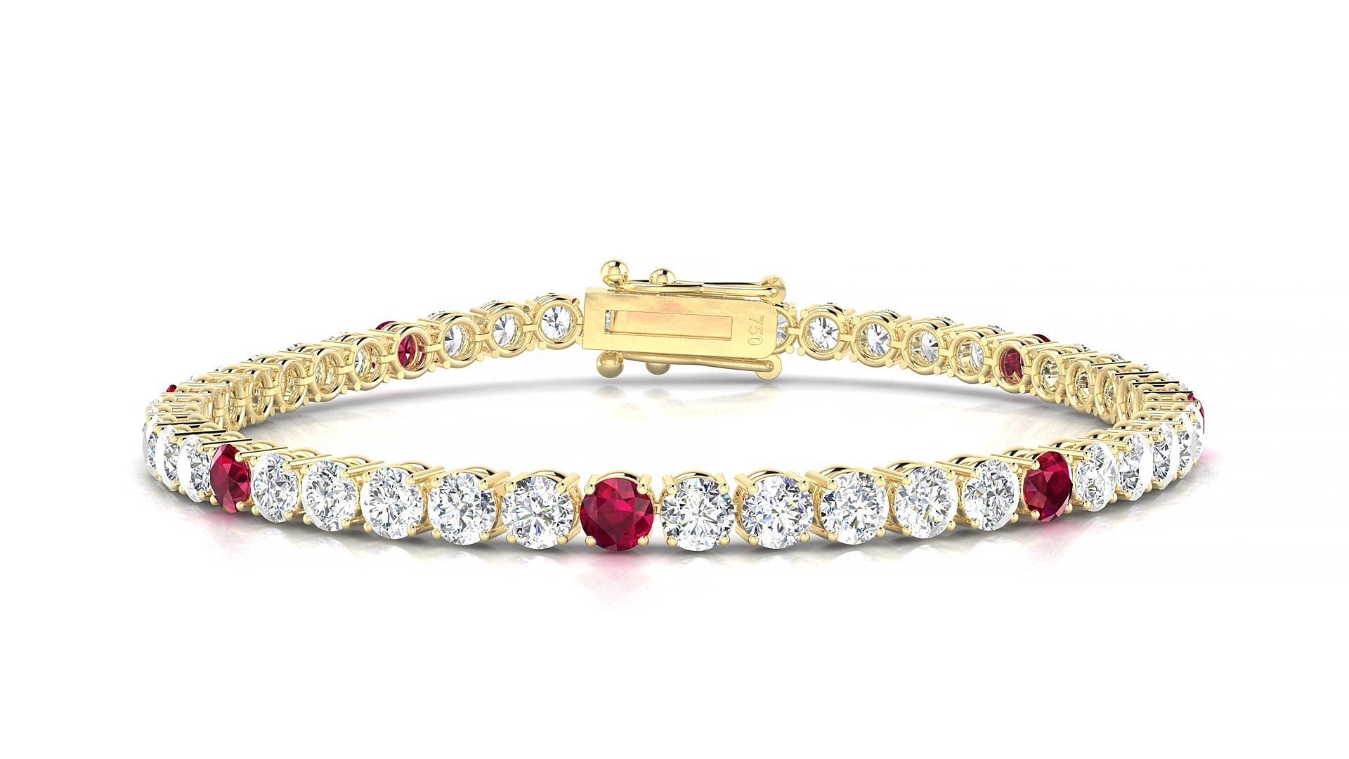 Capri 1-5 | 18k Yellow Gold 3.4 mm Round Natural Ruby & Diamond 20 cm Tennis Bracelet