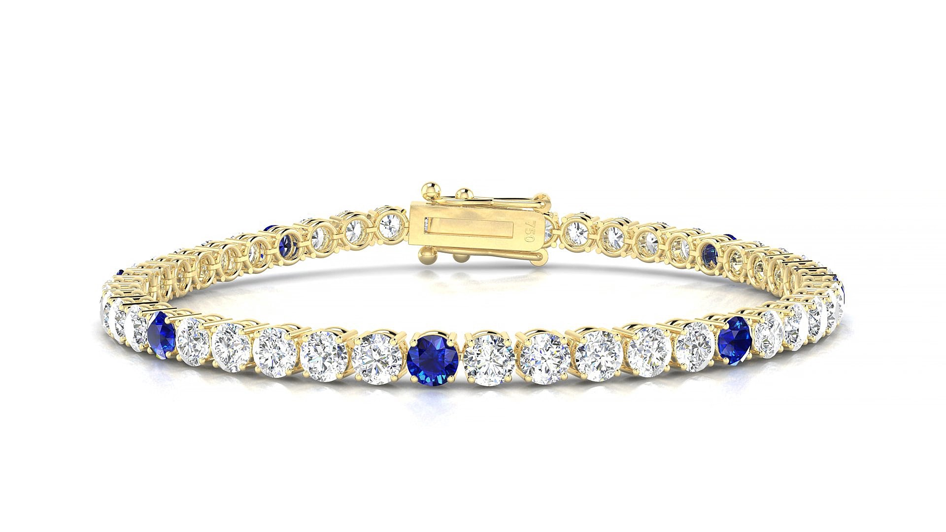 Capri 1-5 | 18k Yellow Gold 3.4 mm Round Natural Sapphire & Diamond 17 cm Tennis Bracelet