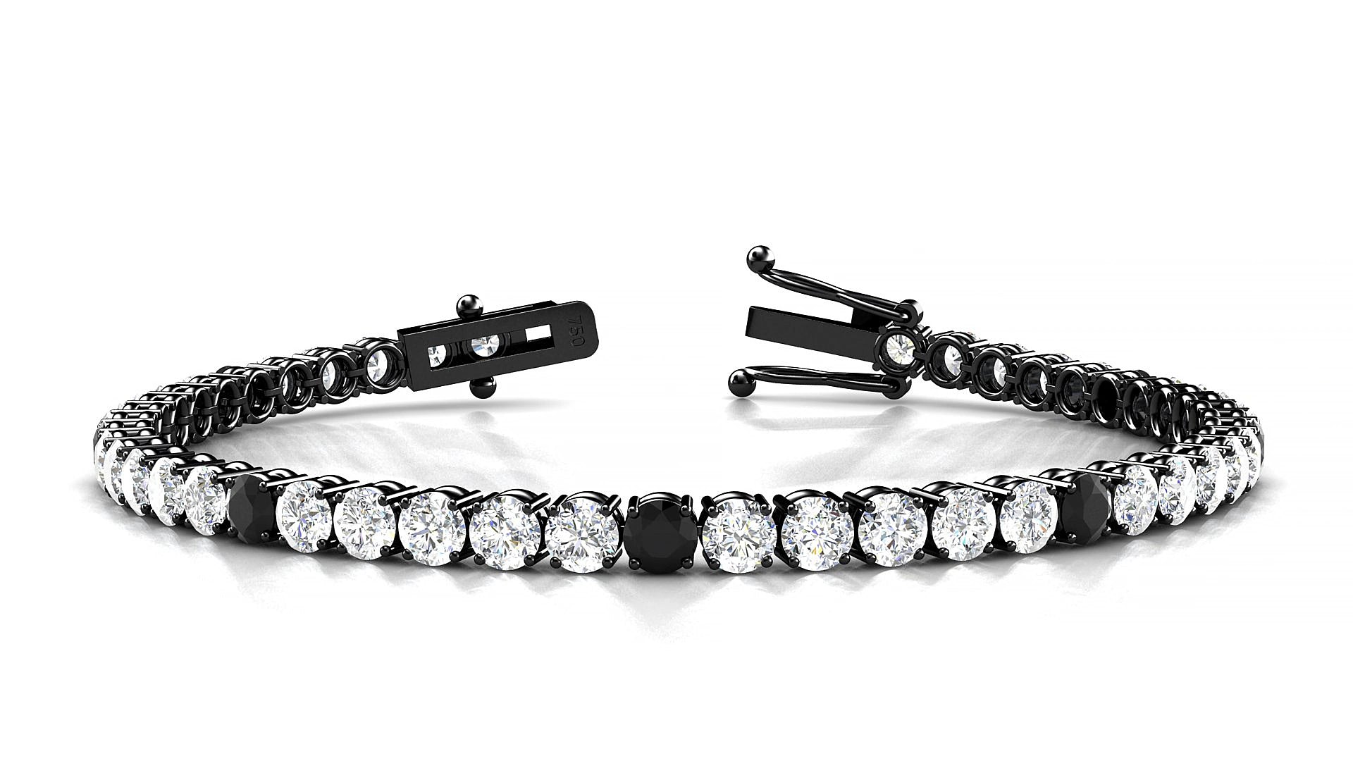Capri 1-5 | 18k Black Gold 3.4 mm Round Natural Black Diamond & Diamond 15 cm Tennis Bracelet