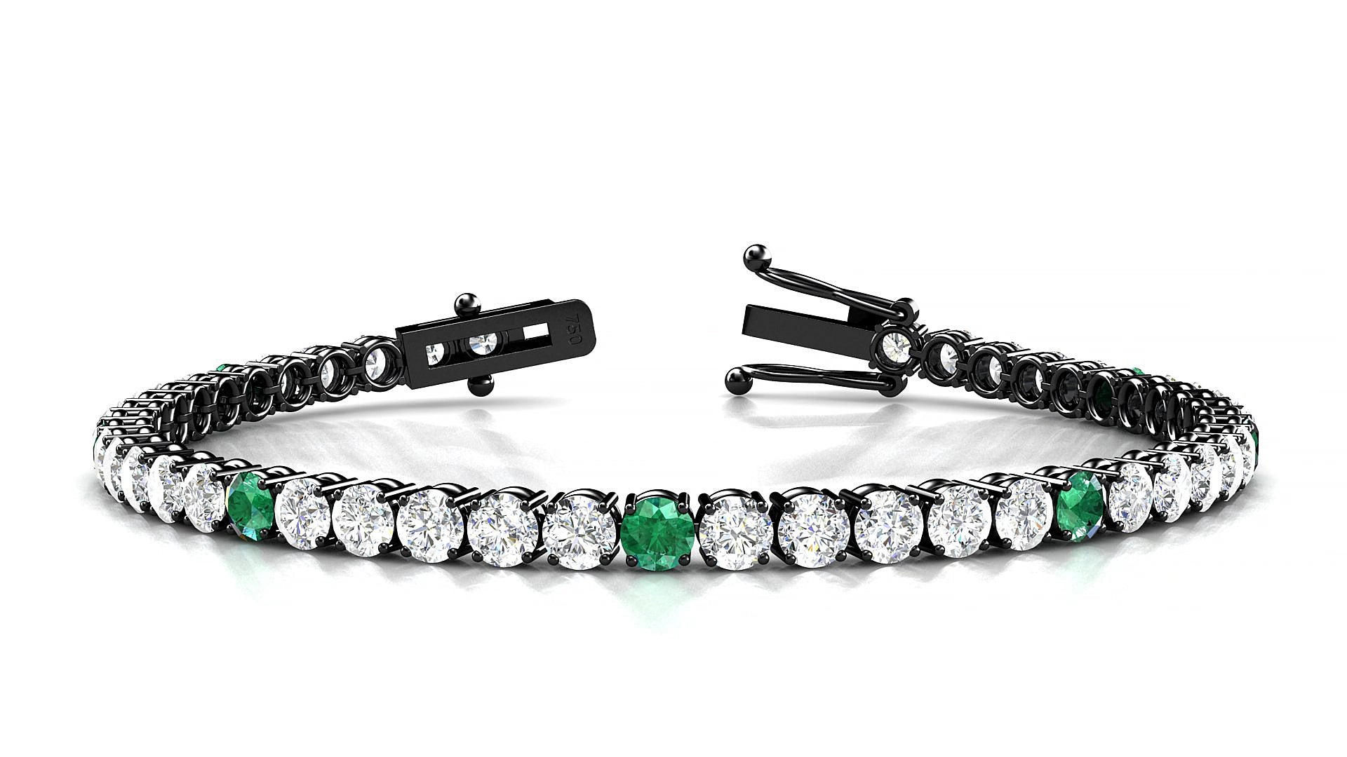 Capri 1-5 | 18k Black Gold 3.4 mm Round Natural Emerald & Diamond 16 cm Tennis Bracelet
