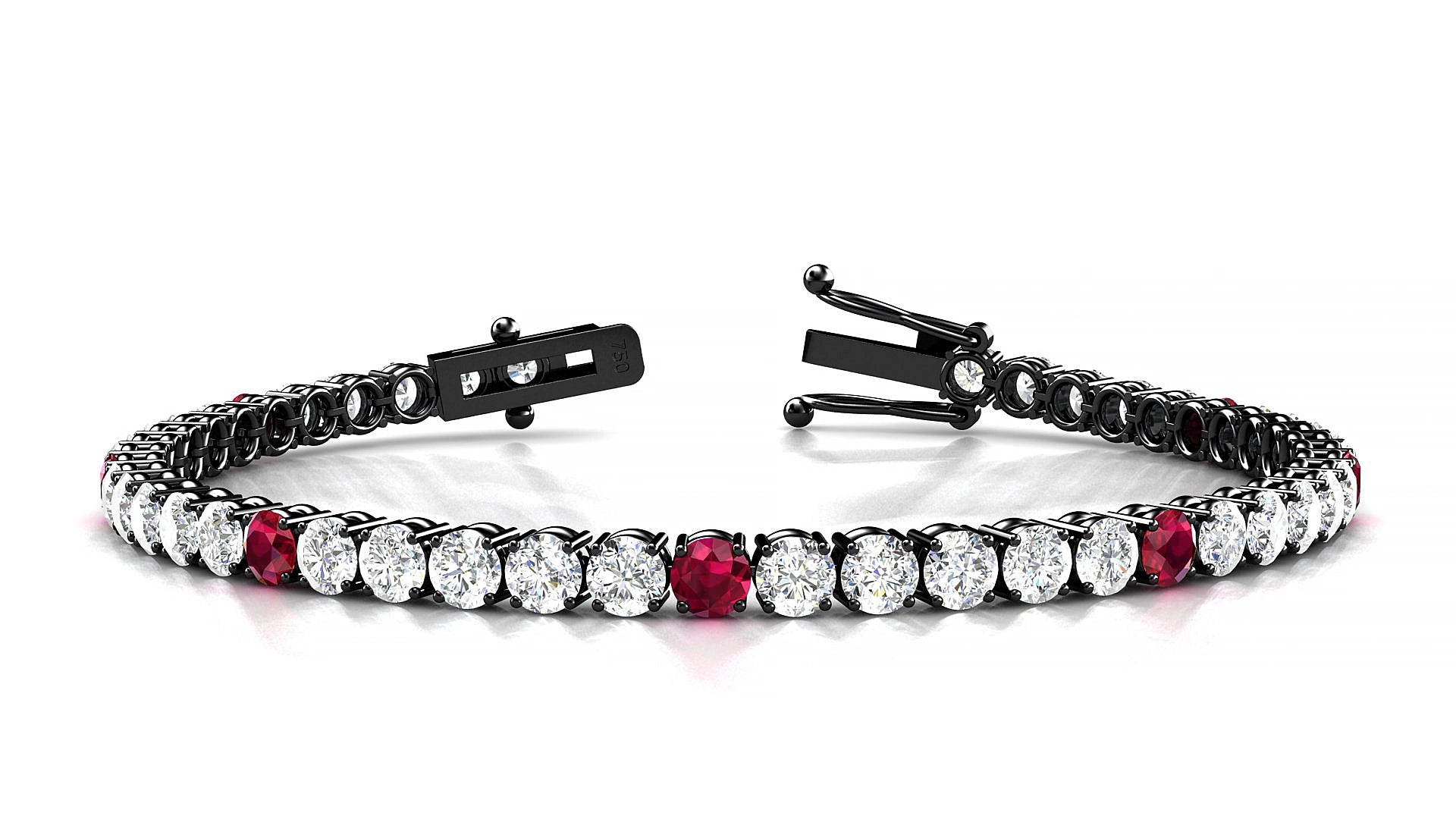 Capri 1-5 | 18k Black Gold 3.4 mm Round Natural Ruby & Diamond 15 cm Tennis Bracelet