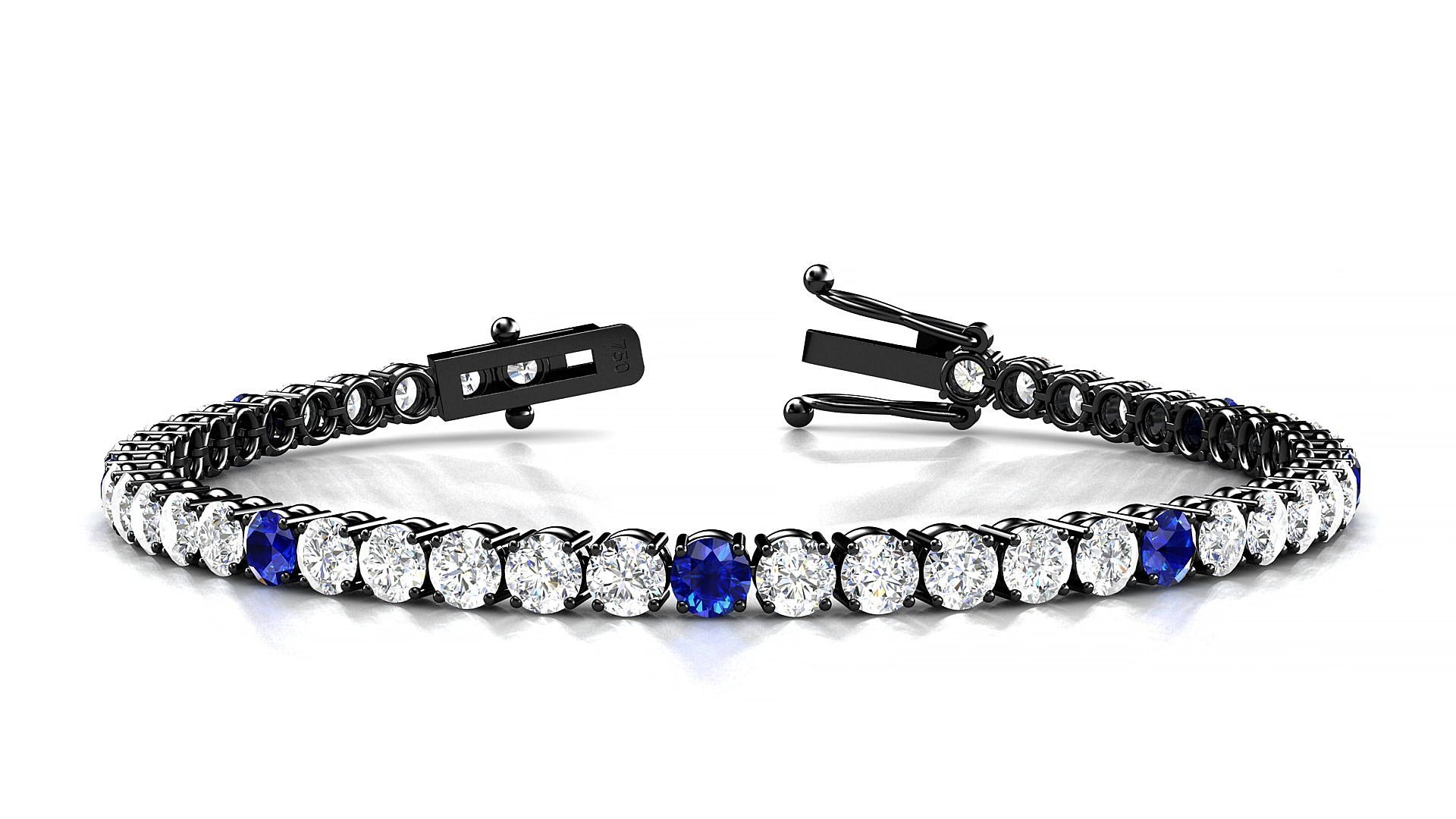 Capri 1-5 | 18k Black Gold 3.4 mm Round Natural Sapphire & Diamond 15 cm Tennis Bracelet