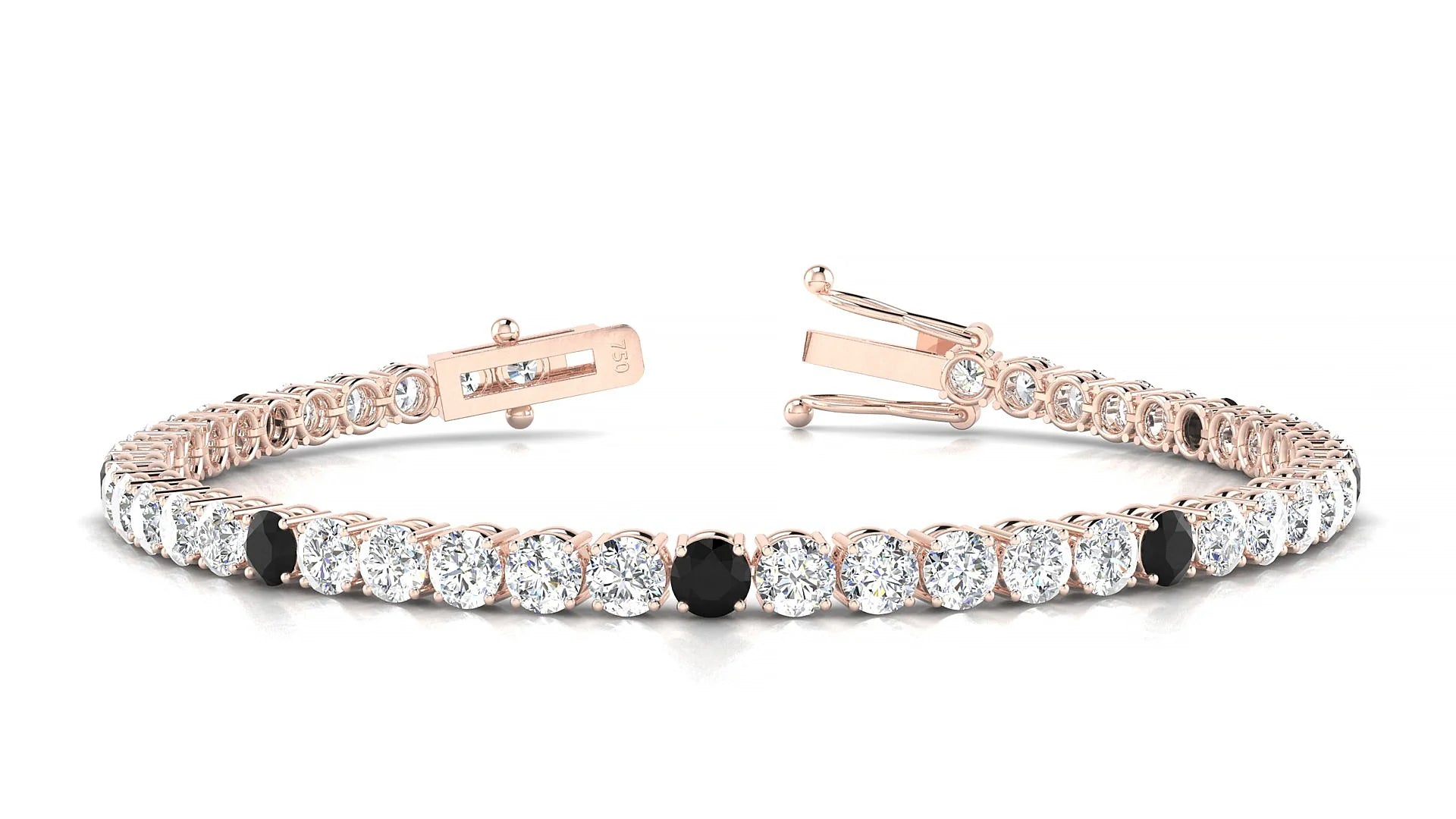 Capri 1-5 | 18k Rose Gold 3.4 mm Round Natural Black Diamond & Diamond Tennis Bracelet