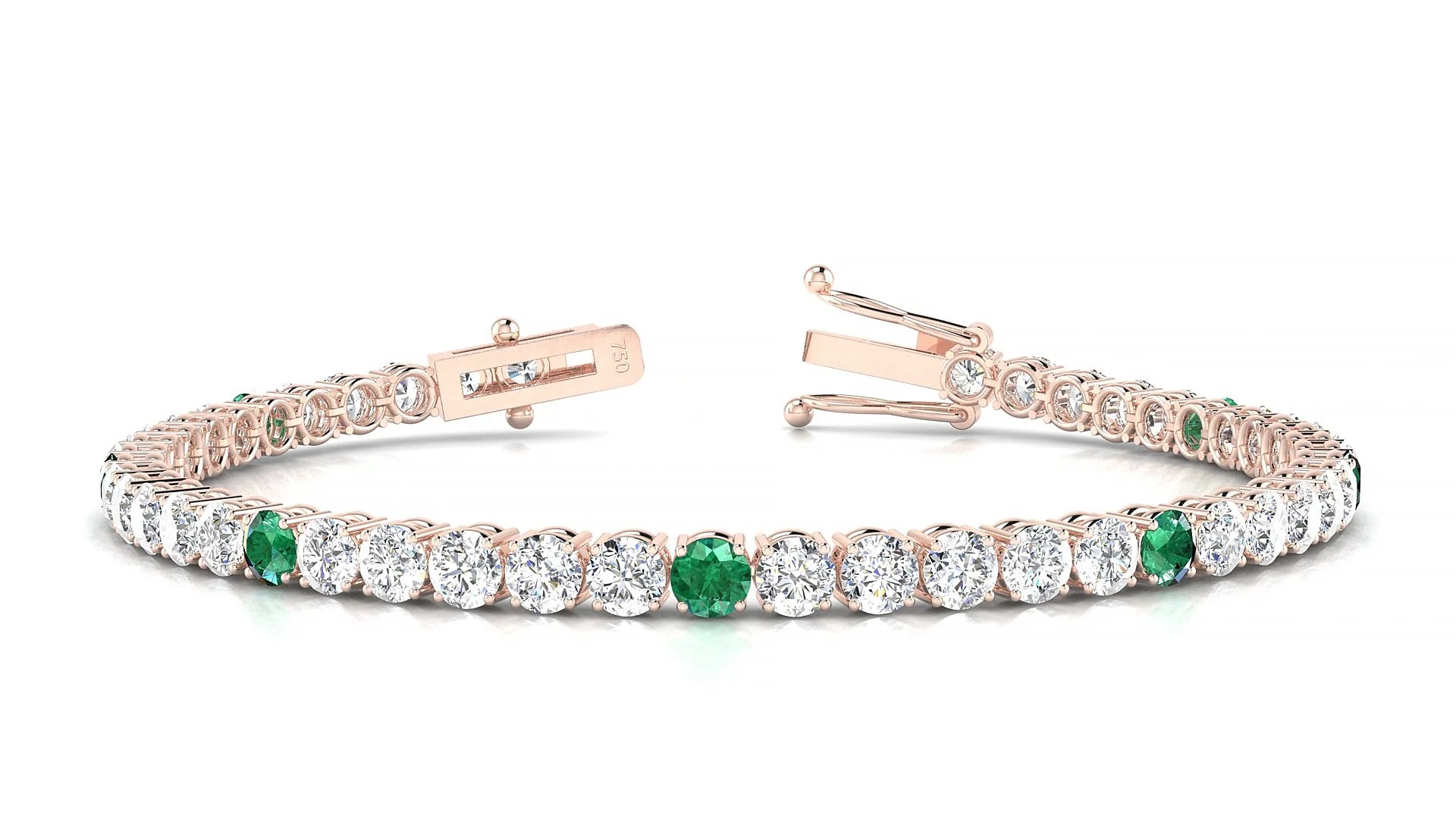 Capri 1-5 | 18k Rose Gold 3.4 mm Round Natural Emerald & Diamond Tennis Bracelet