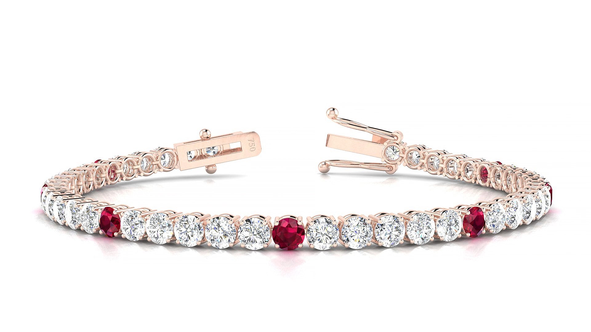 Capri 1-5 | 18k Rose Gold 3.4 mm Round Natural Ruby & Diamond 18 cm Tennis Bracelet