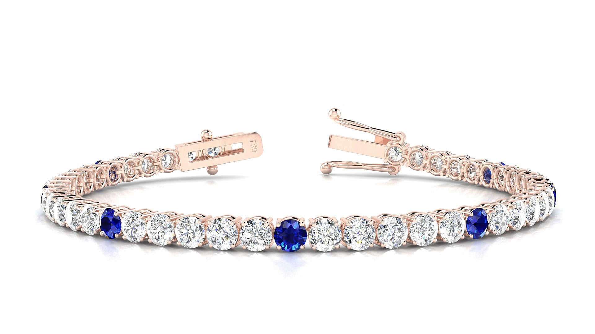 Capri 1-5 | 18k Rose Gold 3.4 mm Round Natural Sapphire & Diamond 15 cm Tennis Bracelet
