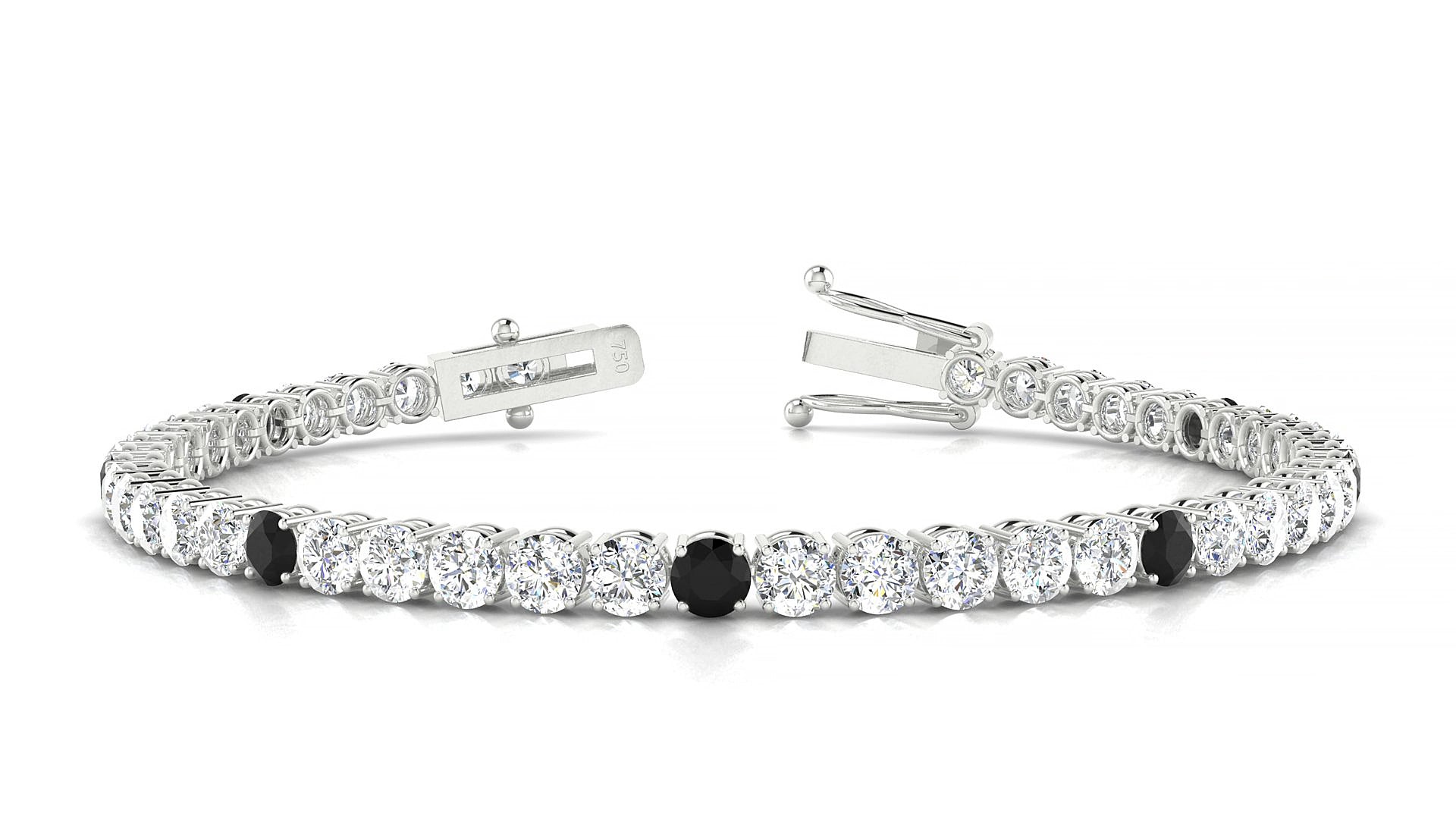 Capri 1-5 | 18k White Gold 3.4 mm Round Natural Black Diamond & Diamond 15 cm Tennis Bracelet