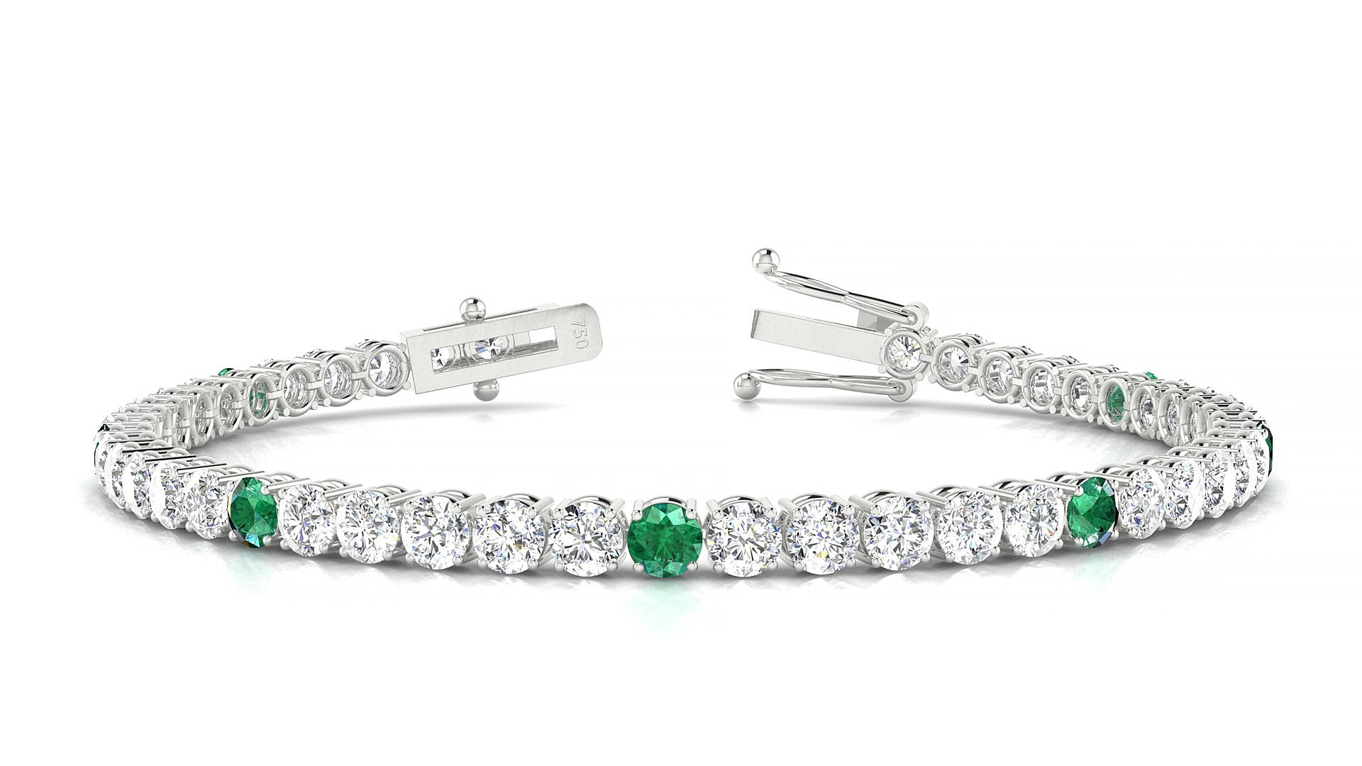 Capri 1-5 | 18k White Gold 3.4 mm Round Natural Emerald & Diamond 19 cm Tennis Bracelet