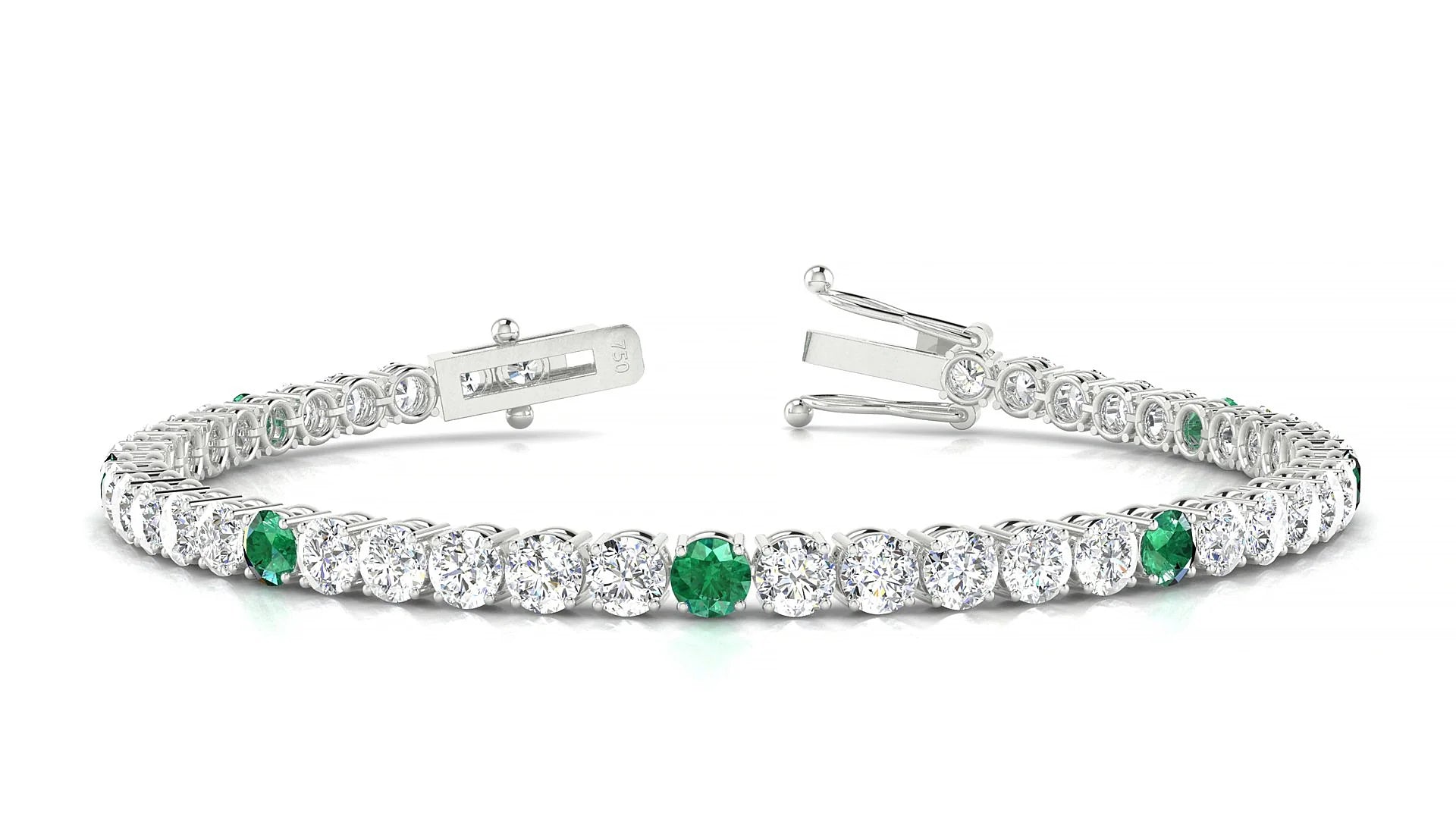 Capri 1-5 | 18k White Gold 3.4 mm Round Natural Emerald & Diamond Tennis Bracelet