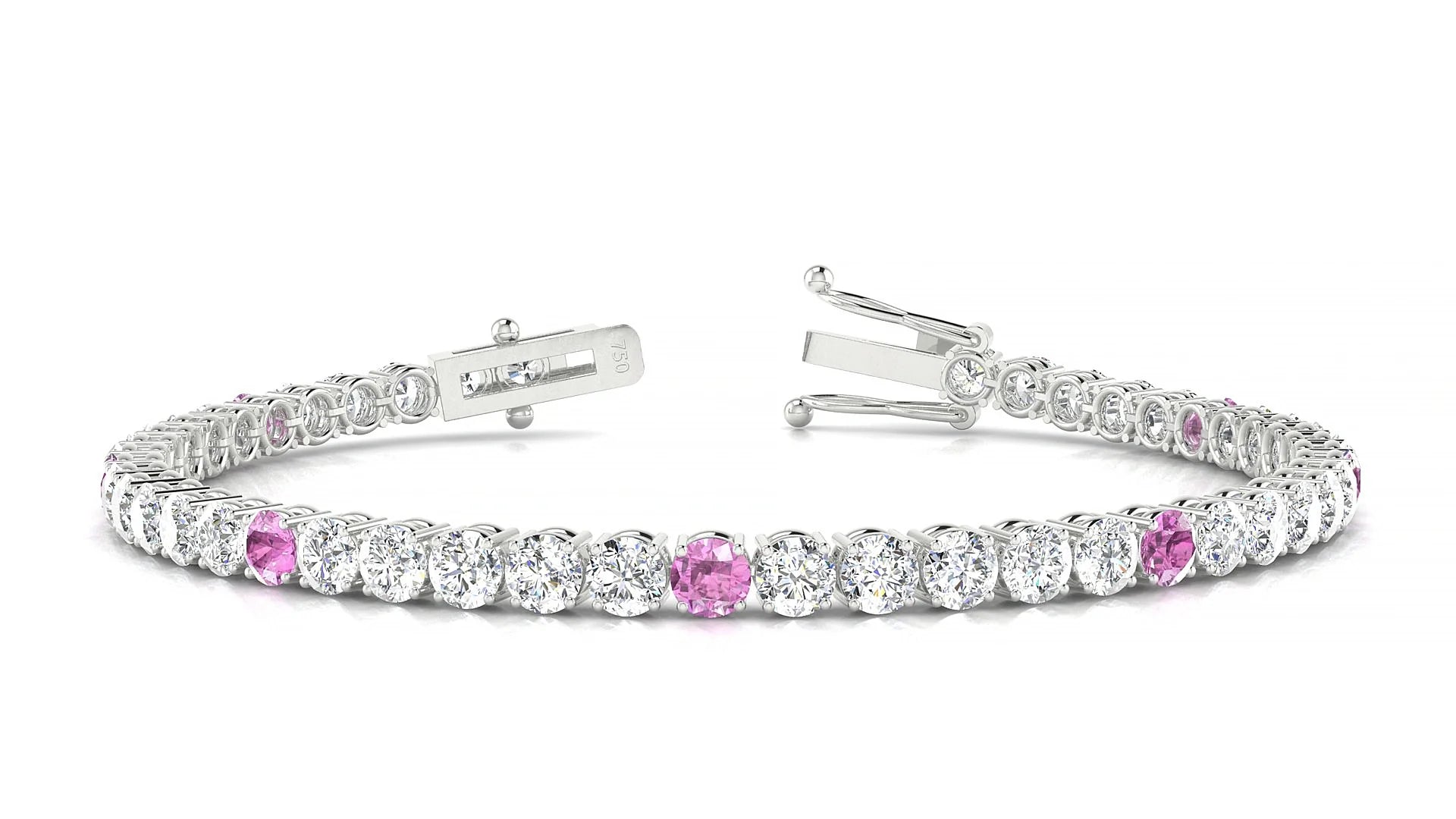 Capri 1-5 | 18k White Gold 3.4 mm Round Natural Pink Sapphire & Diamond Tennis Bracelet