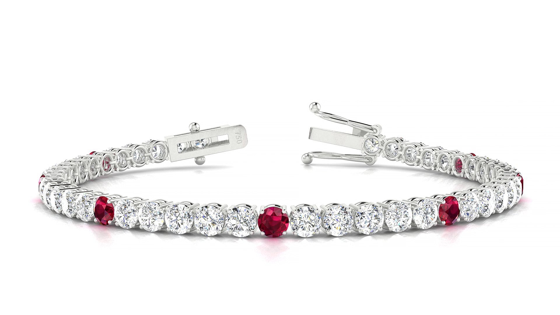 Capri 1-5 | 18k White Gold 3.4 mm Round Natural Ruby & Diamond 15 cm Tennis Bracelet