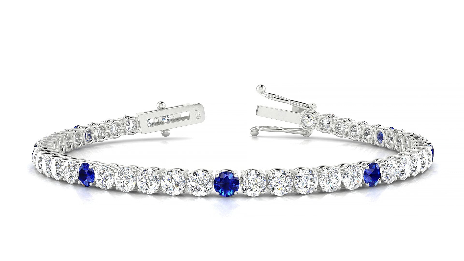 Capri 1-5 | 18k White Gold 3.4 mm Round Natural Sapphire & Diamond 15 cm Tennis Bracelet