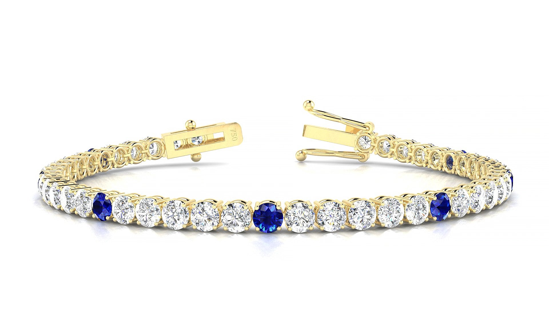 Capri 1-5 | 18k Yellow Gold 3.4 mm Round Natural Sapphire & Diamond 15 cm Tennis Bracelet