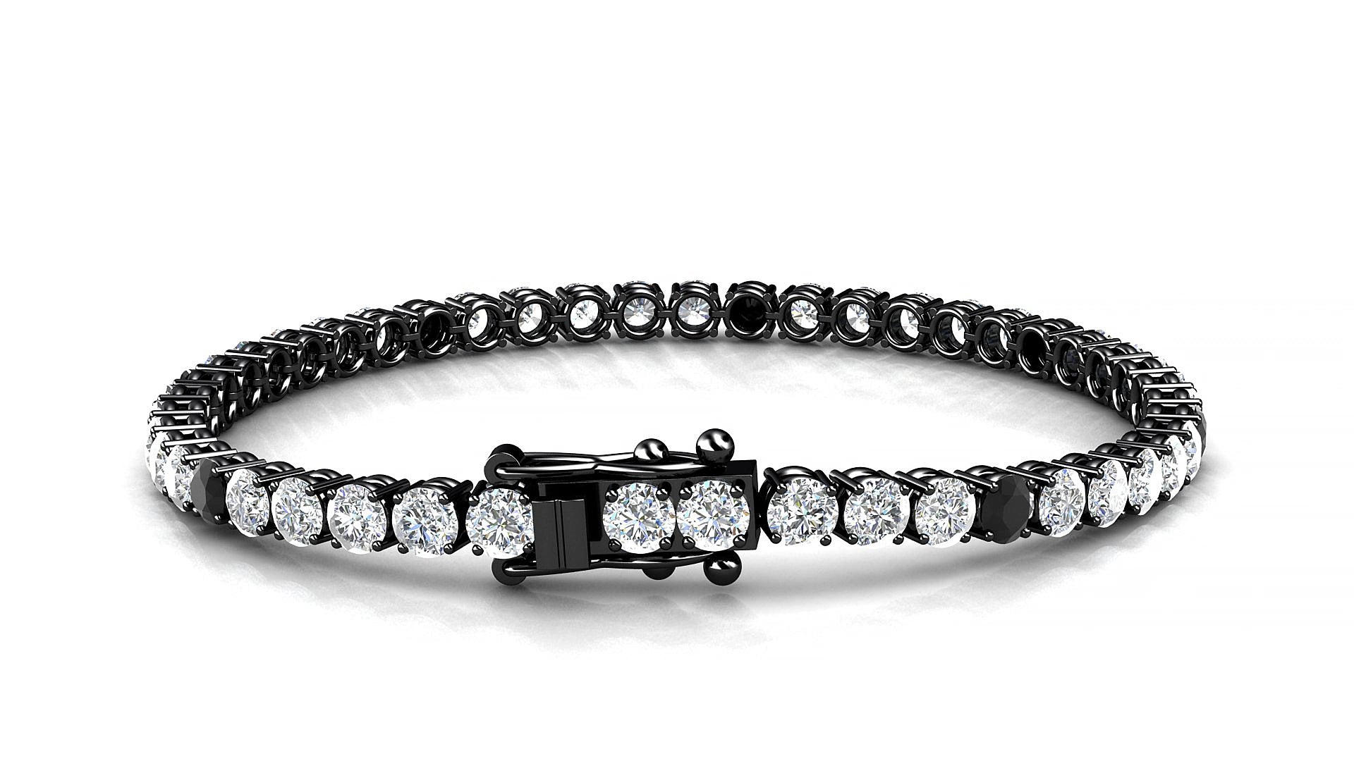 Capri 1-5 | 18k Black Gold 3.4 mm Round Natural Black Diamond & Diamond 19 cm Tennis Bracelet