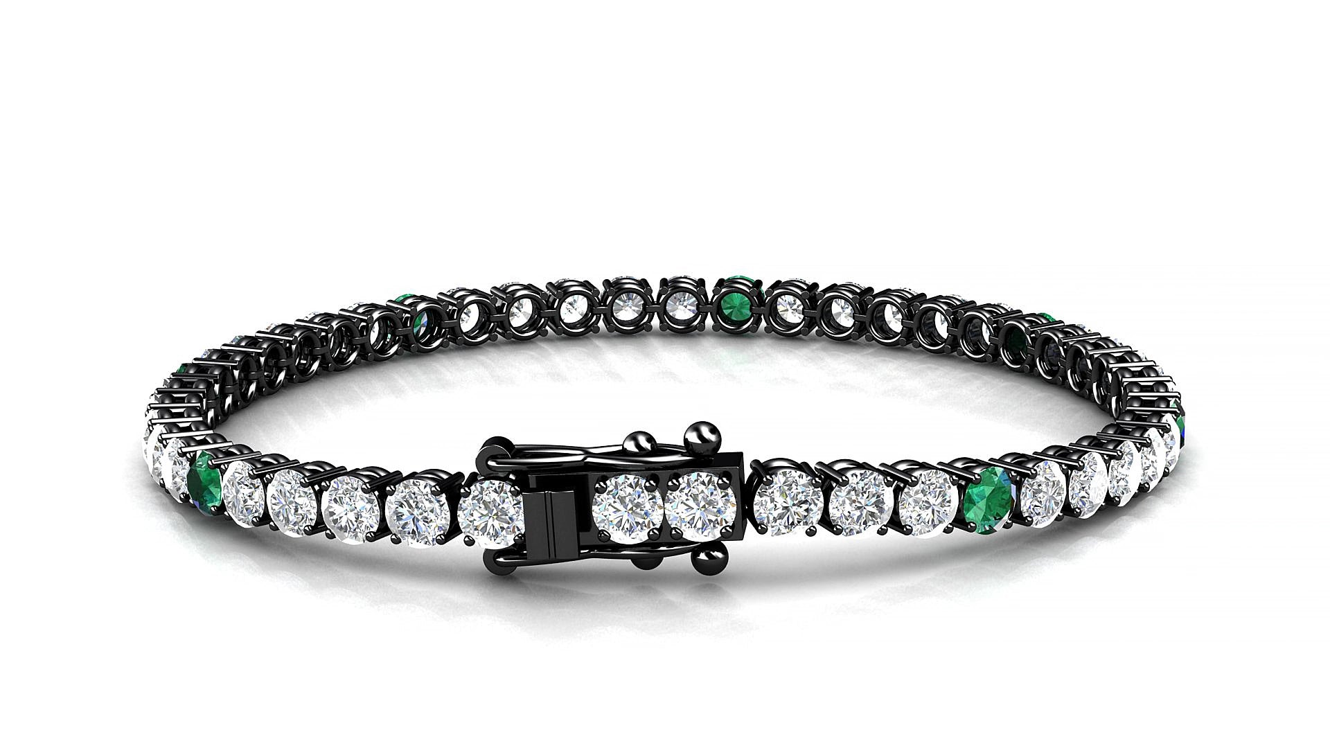 Capri 1-5 | 18k Black Gold 3.4 mm Round Natural Emerald & Diamond 18 cm Tennis Bracelet