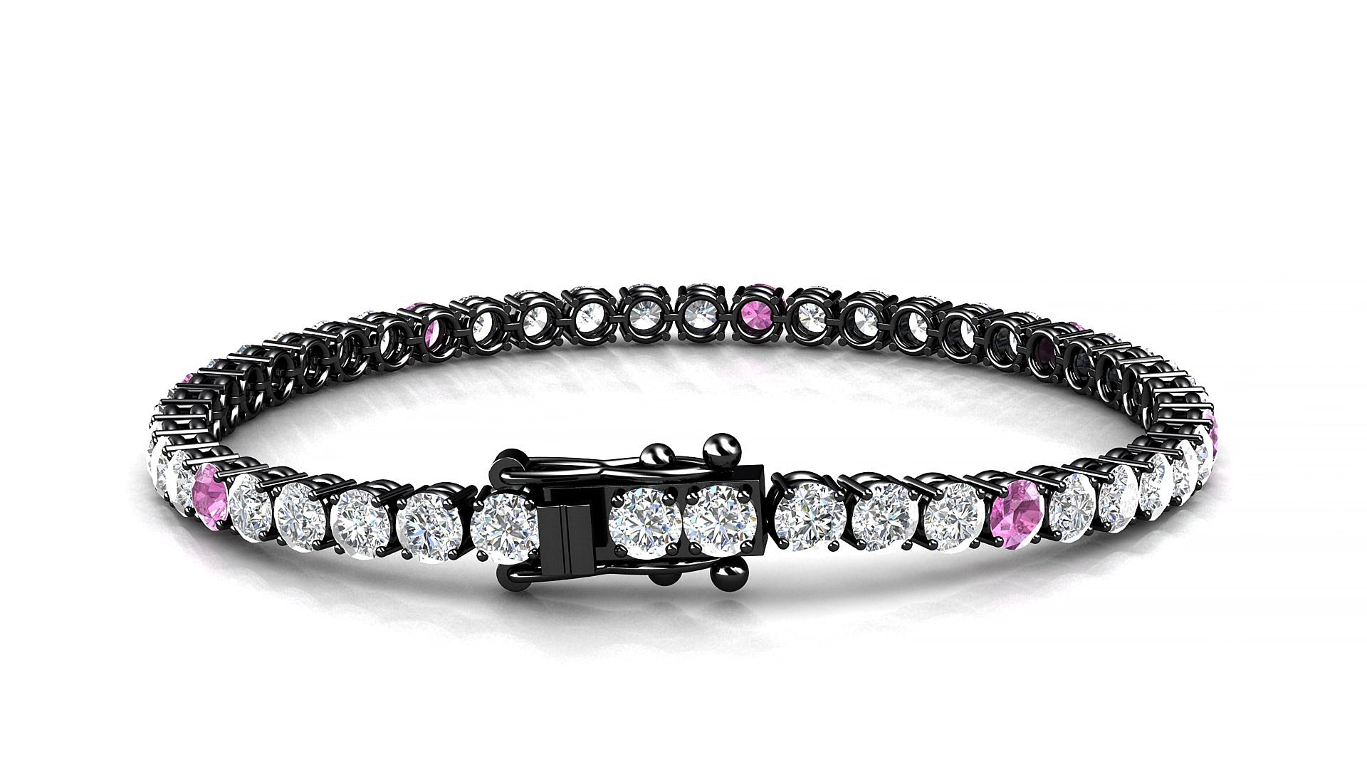 Capri 1-5 | 18k Black Gold 3.4 mm Round Natural Pink Sapphire & Diamond 15 cm Tennis Bracelet