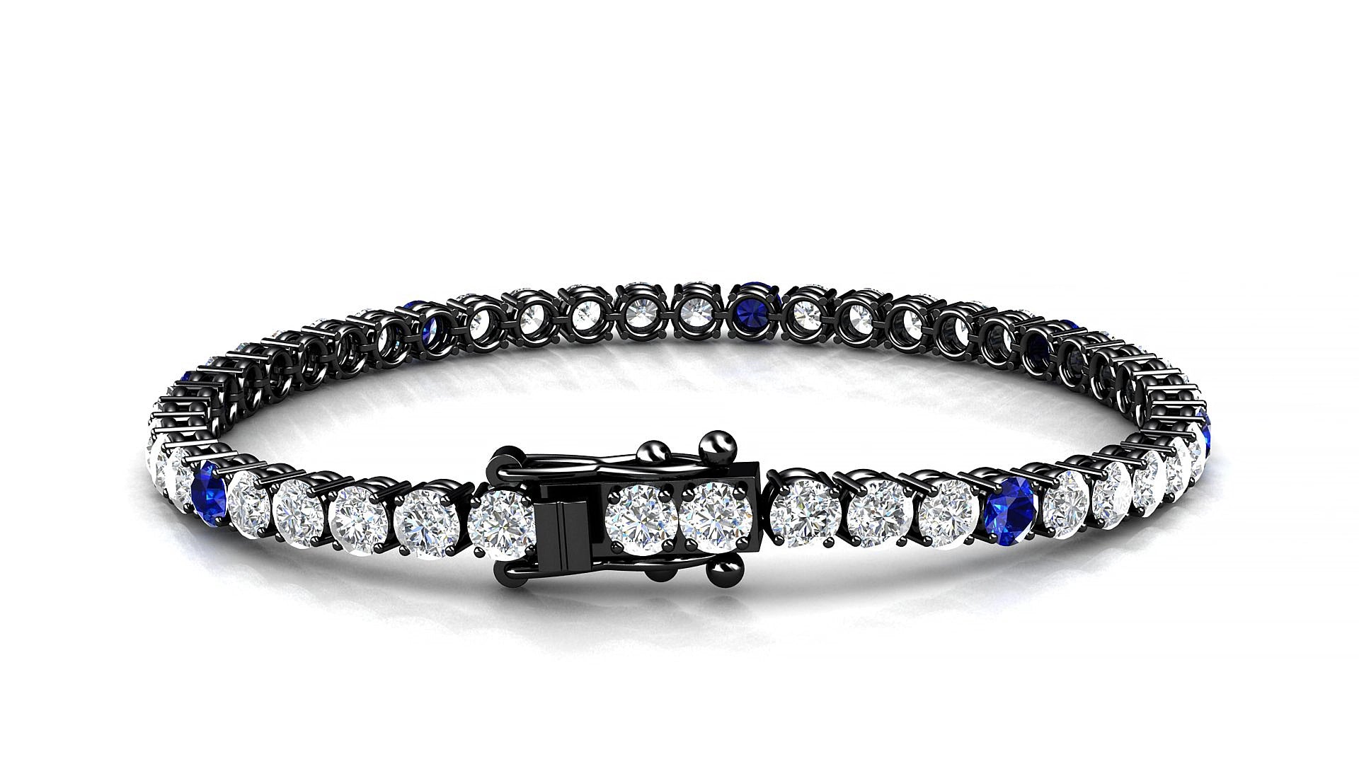 Capri 1-5 | 18k Black Gold 3.4 mm Round Natural Sapphire & Diamond 15 cm Tennis Bracelet