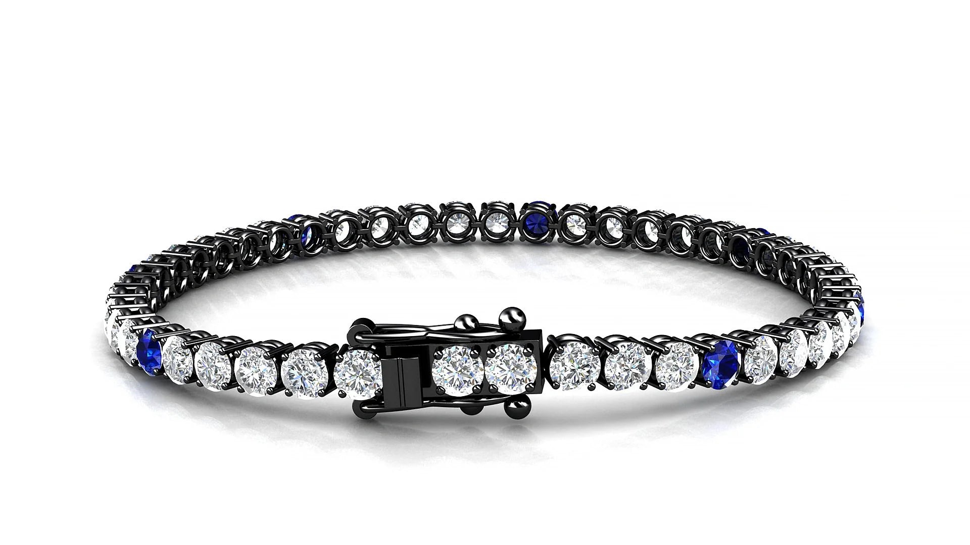 Capri 1-5 | 18k Black Gold 3.4 mm Round Natural Sapphire & Diamond Tennis Bracelet