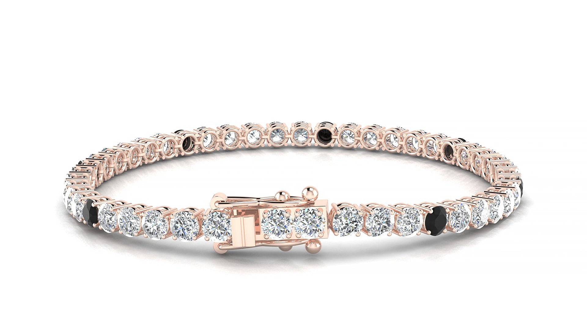 Capri 1-5 | 18k Rose Gold 3.4 mm Round Natural Black Diamond & Diamond 20 cm Tennis Bracelet