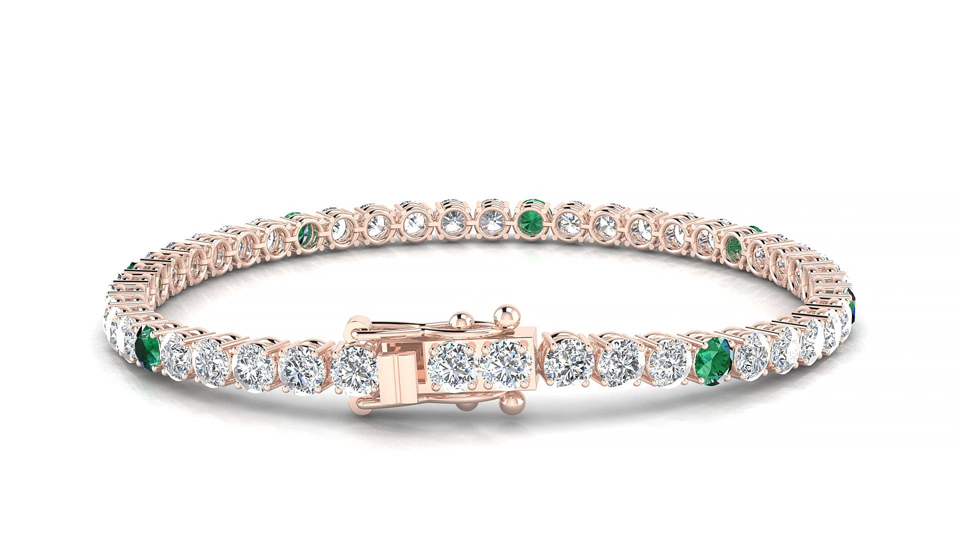 Capri 1-5 | 18k Rose Gold 3.4 mm Round Natural Emerald & Diamond 18 cm Tennis Bracelet