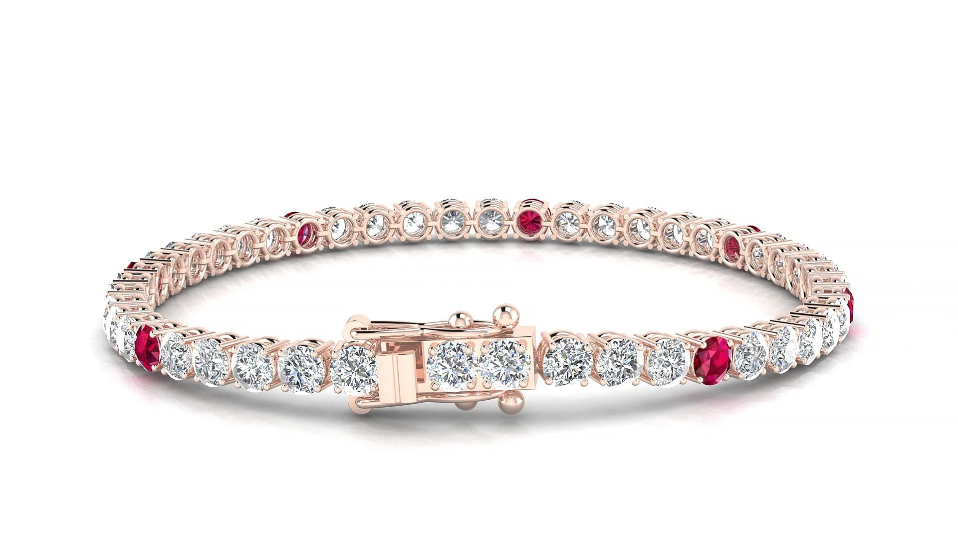 Capri 1-5 | 18k Rose Gold 3.4 mm Round Natural Ruby & Diamond Tennis Bracelet