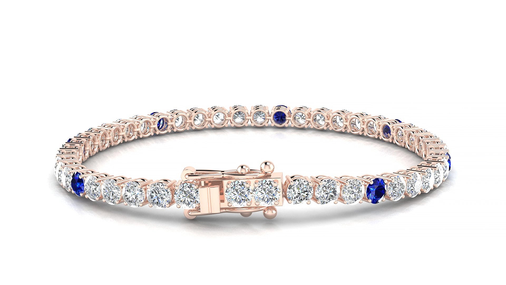 Capri 1-5 | 18k Rose Gold 3.4 mm Round Natural Sapphire & Diamond 15 cm Tennis Bracelet