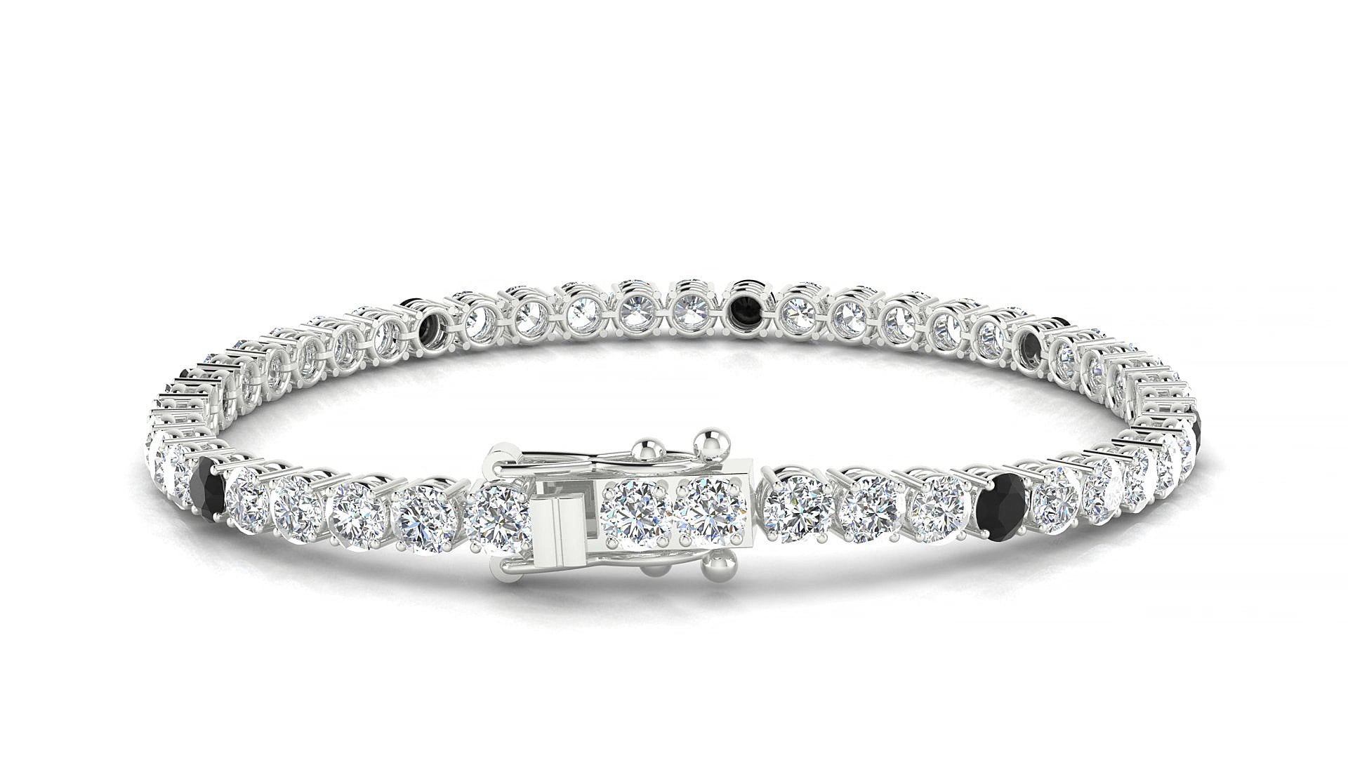 Capri 1-5 | 18k White Gold 3.4 mm Round Natural Black Diamond & Diamond 20 cm Tennis Bracelet