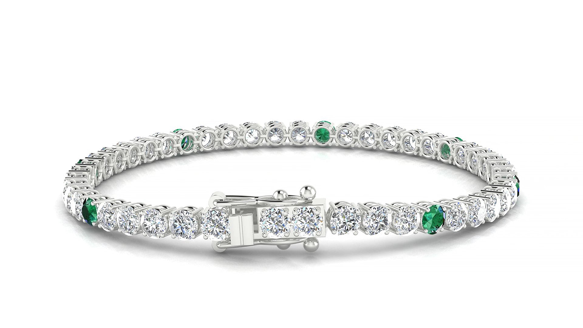 Capri 1-5 | 18k White Gold 3.4 mm Round Natural Emerald & Diamond 16 cm Tennis Bracelet