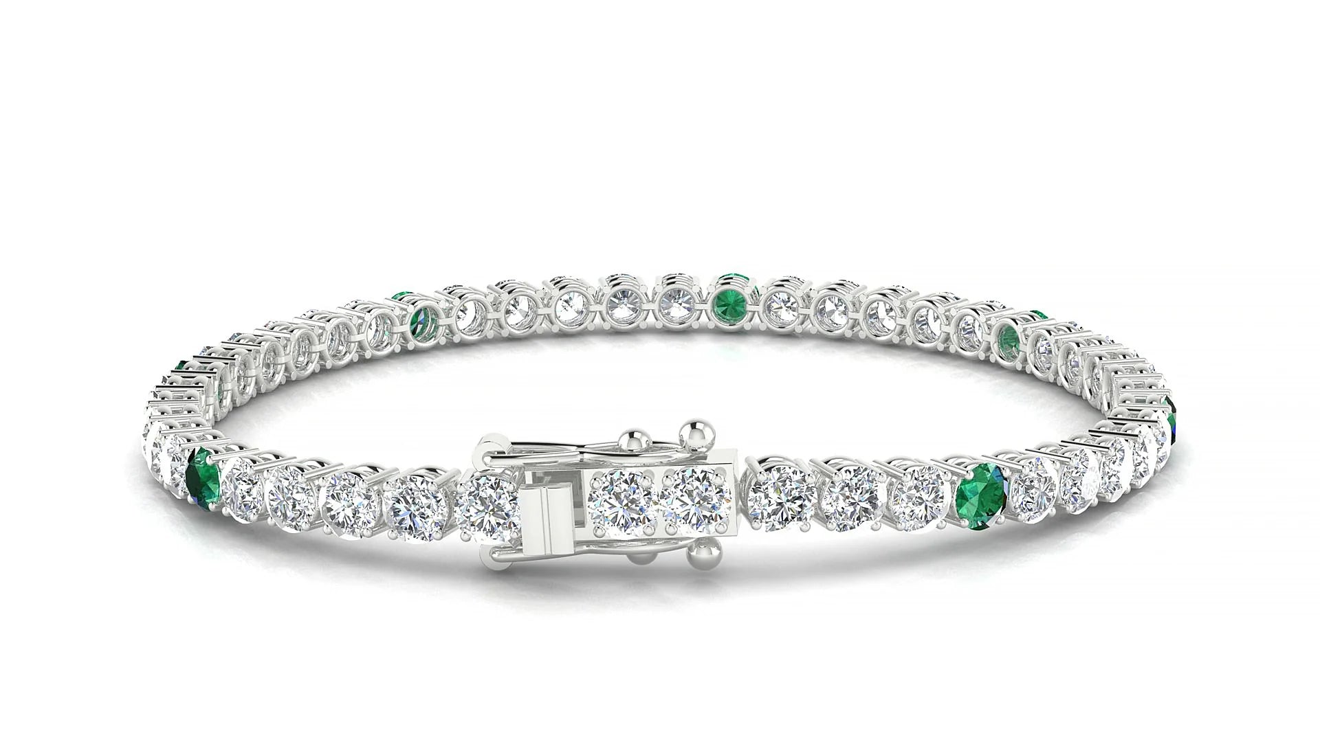 Capri 1-5 | 18k White Gold 3.4 mm Round Natural Emerald & Diamond Tennis Bracelet