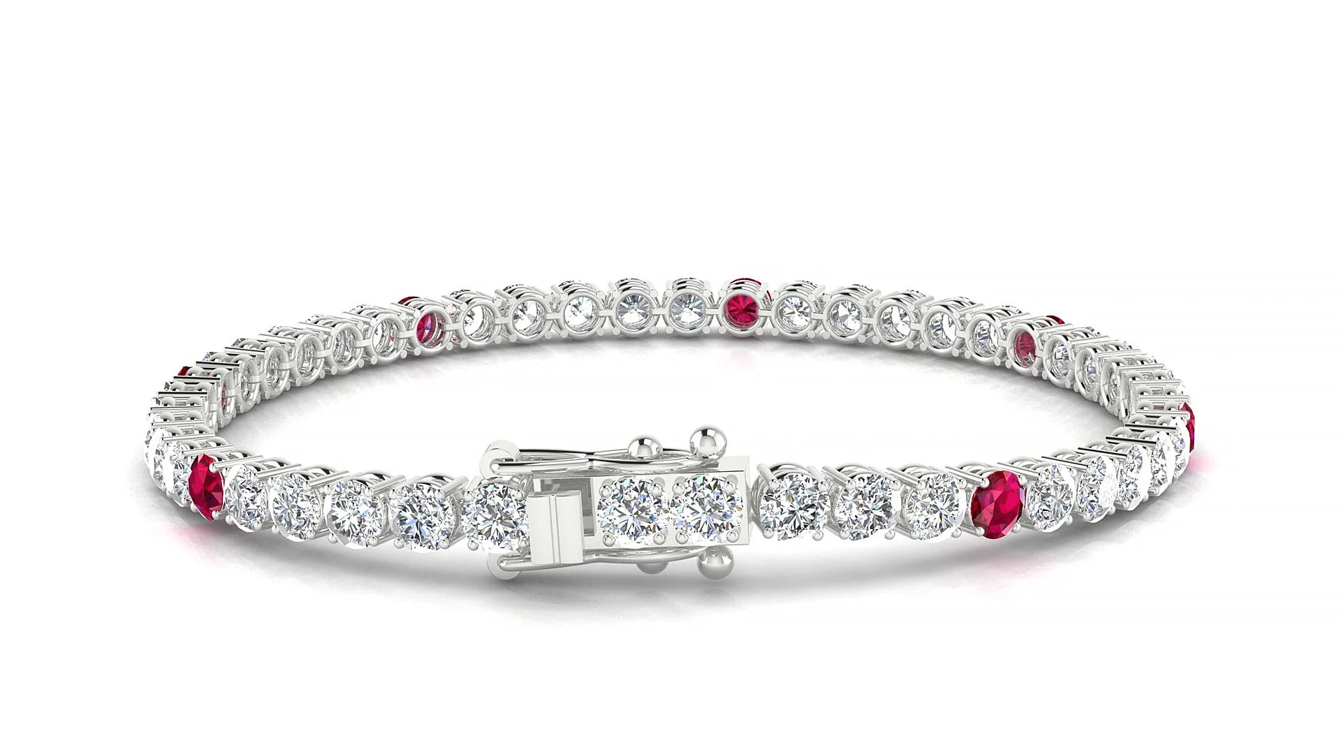 Capri 1-5 | 18k White Gold 3.4 mm Round Natural Ruby & Diamond Tennis Bracelet