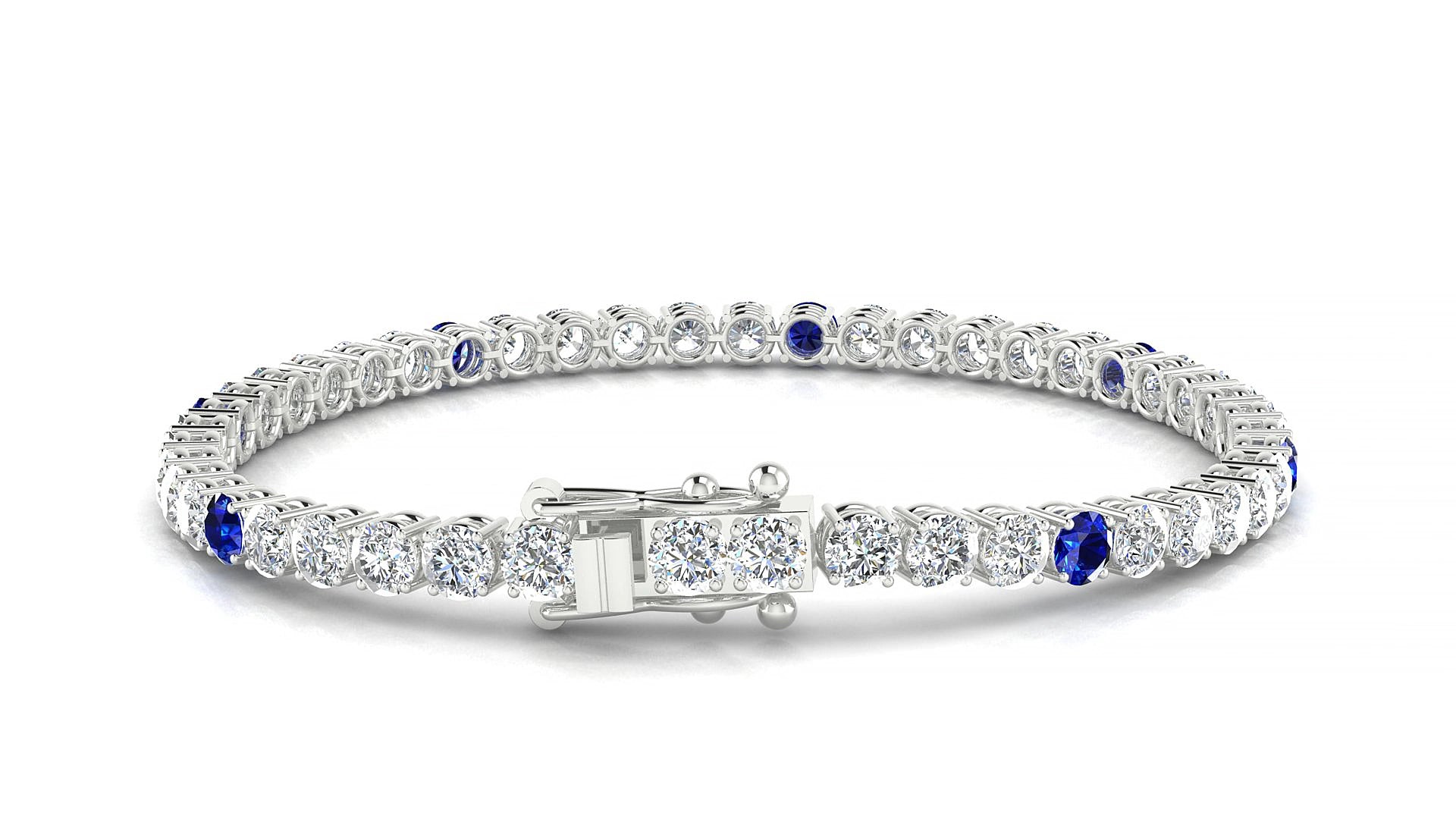 Capri 1-5 | 18k White Gold 3.4 mm Round Natural Sapphire & Diamond 15 cm Tennis Bracelet