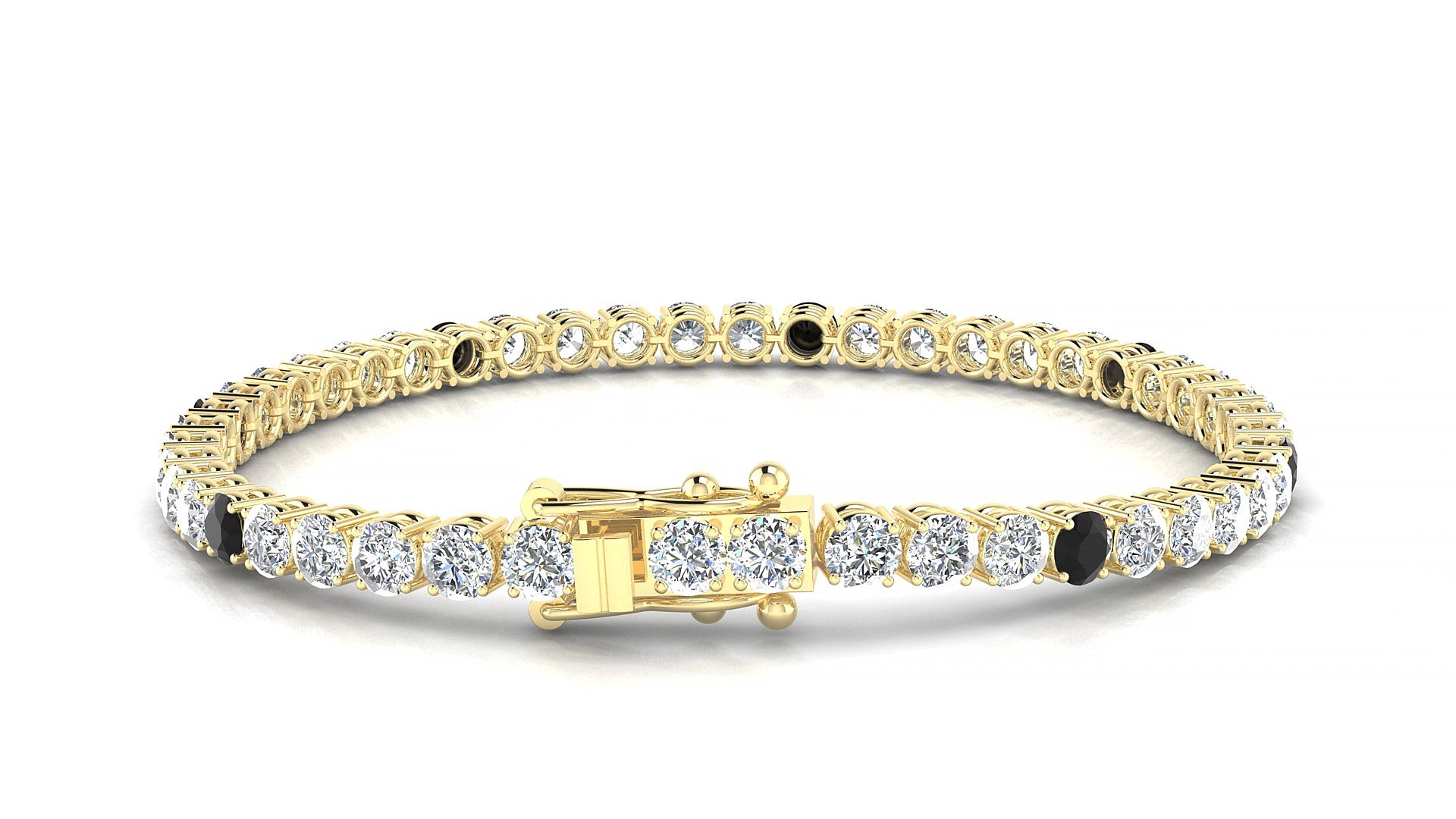 Capri 1-5 | 18k Yellow Gold 3.4 mm Round Natural Black Diamond & Diamond 20 cm Tennis Bracelet