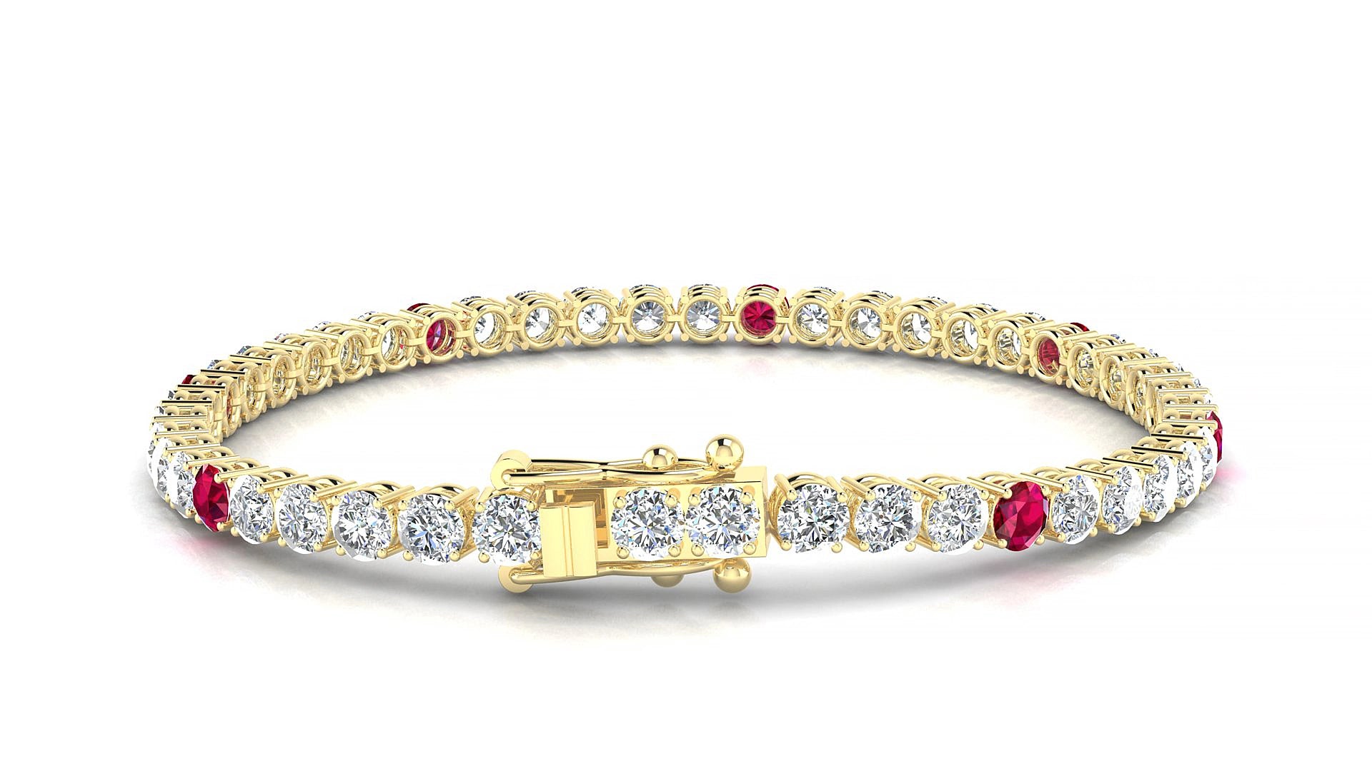 Capri 1-5 | 18k Yellow Gold 3.4 mm Round Natural Ruby & Diamond 20 cm Tennis Bracelet