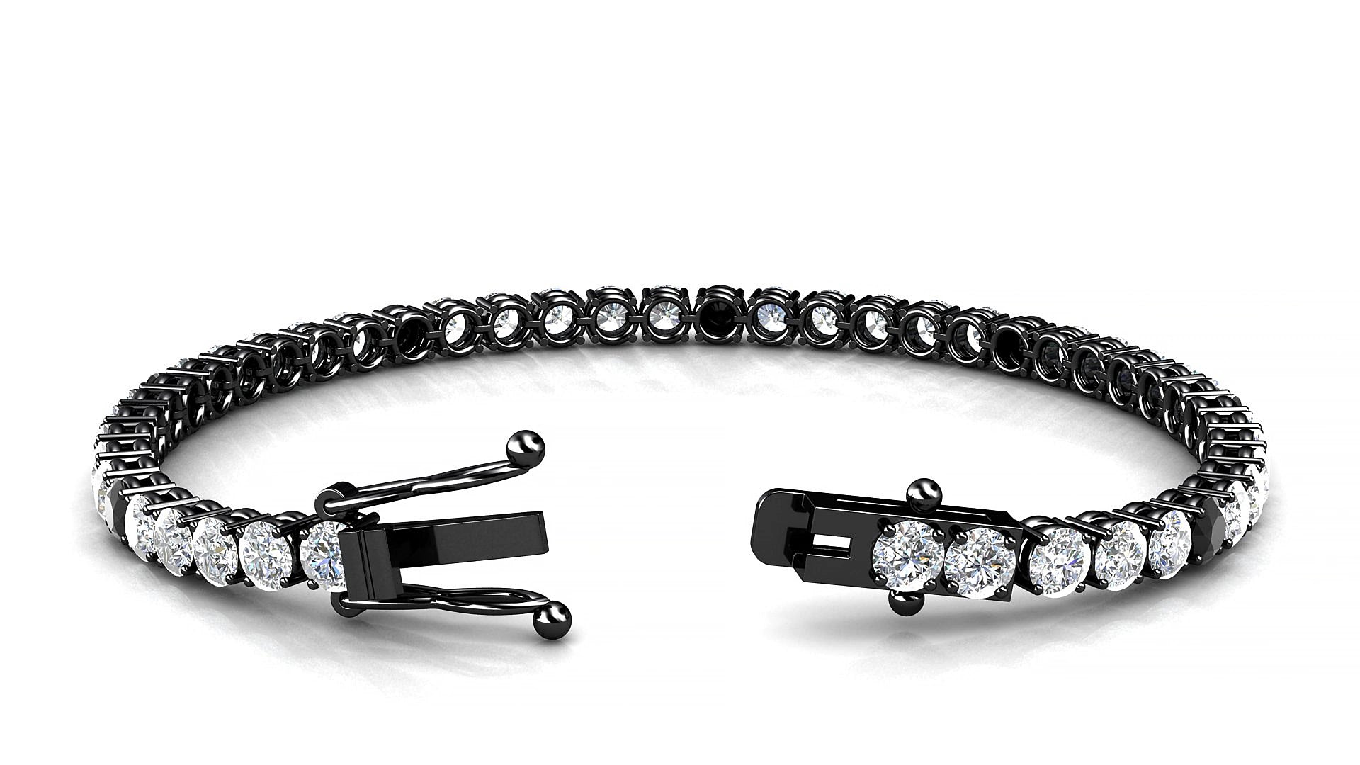 Capri 1-5 | 18k Black Gold 3.4 mm Round Natural Black Diamond & Diamond 17 cm Tennis Bracelet