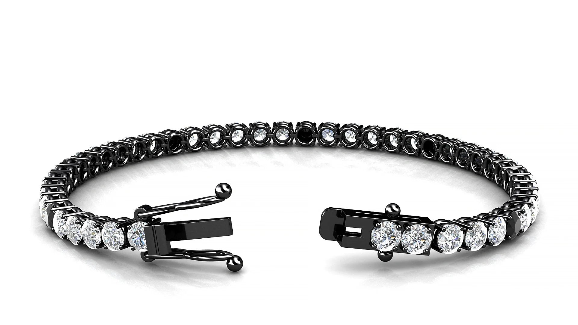 Capri 1-5 | 18k Black Gold 3.4 mm Round Natural Black Diamond & Diamond Tennis Bracelet