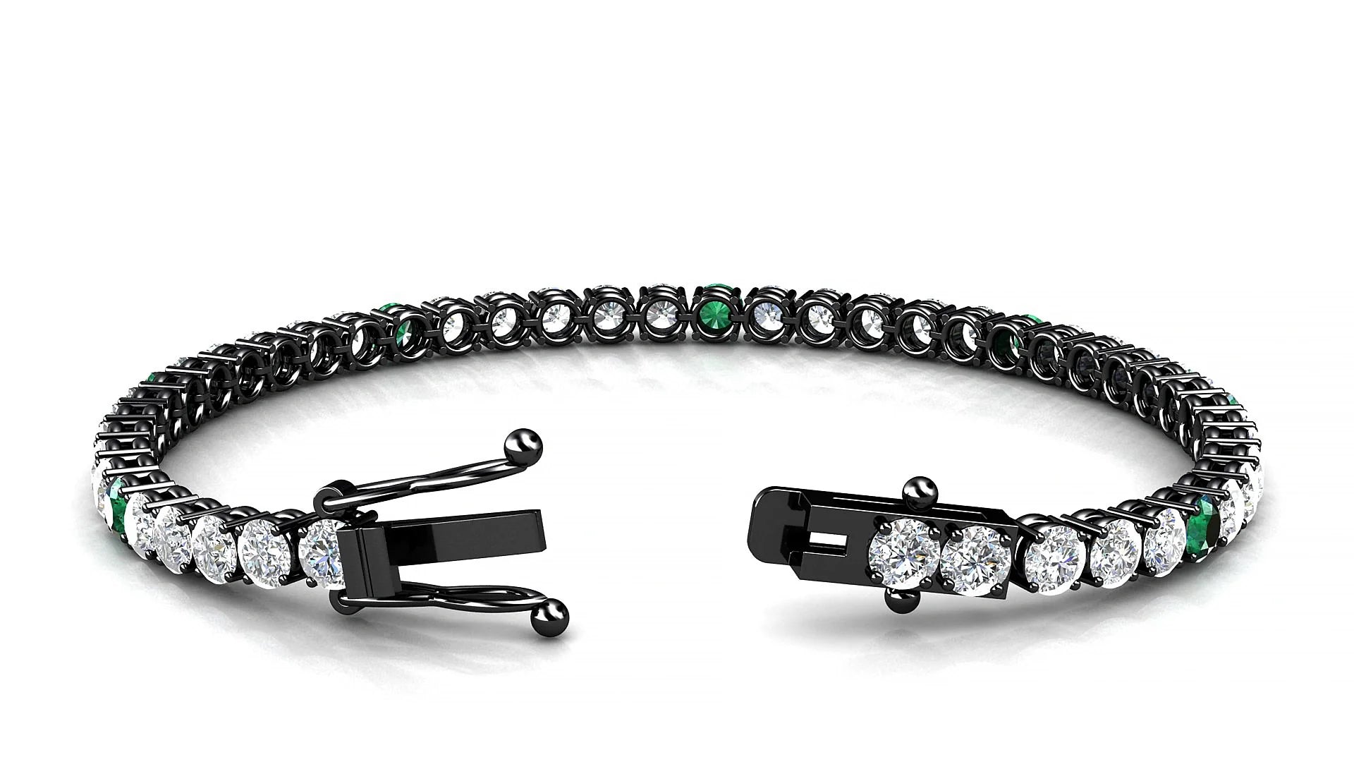 Capri 1-5 | 18k Black Gold 3.4 mm Round Natural Emerald & Diamond Tennis Bracelet