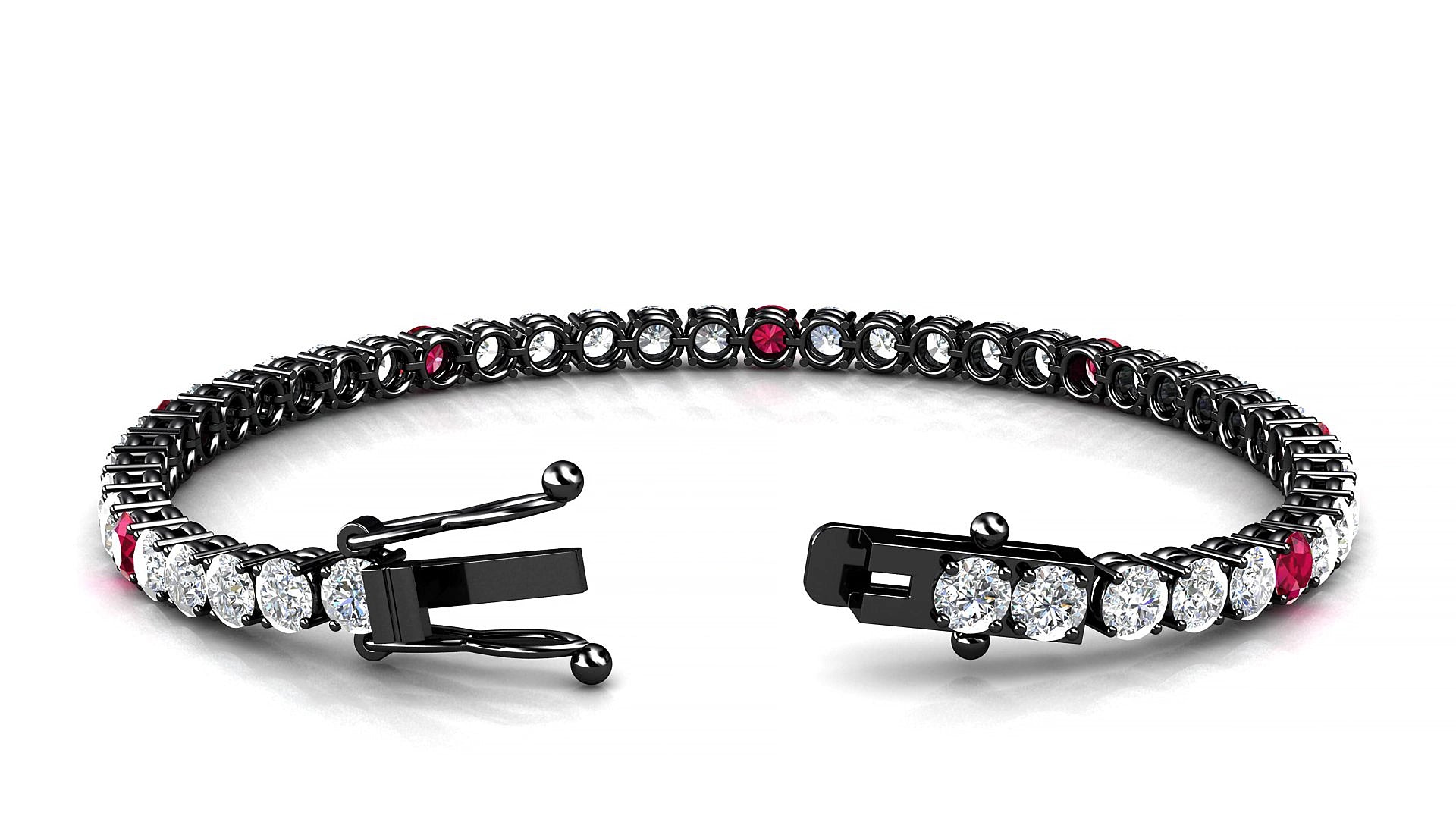 Capri 1-5 | 18k Black Gold 3.4 mm Round Natural Ruby & Diamond 19 cm Tennis Bracelet