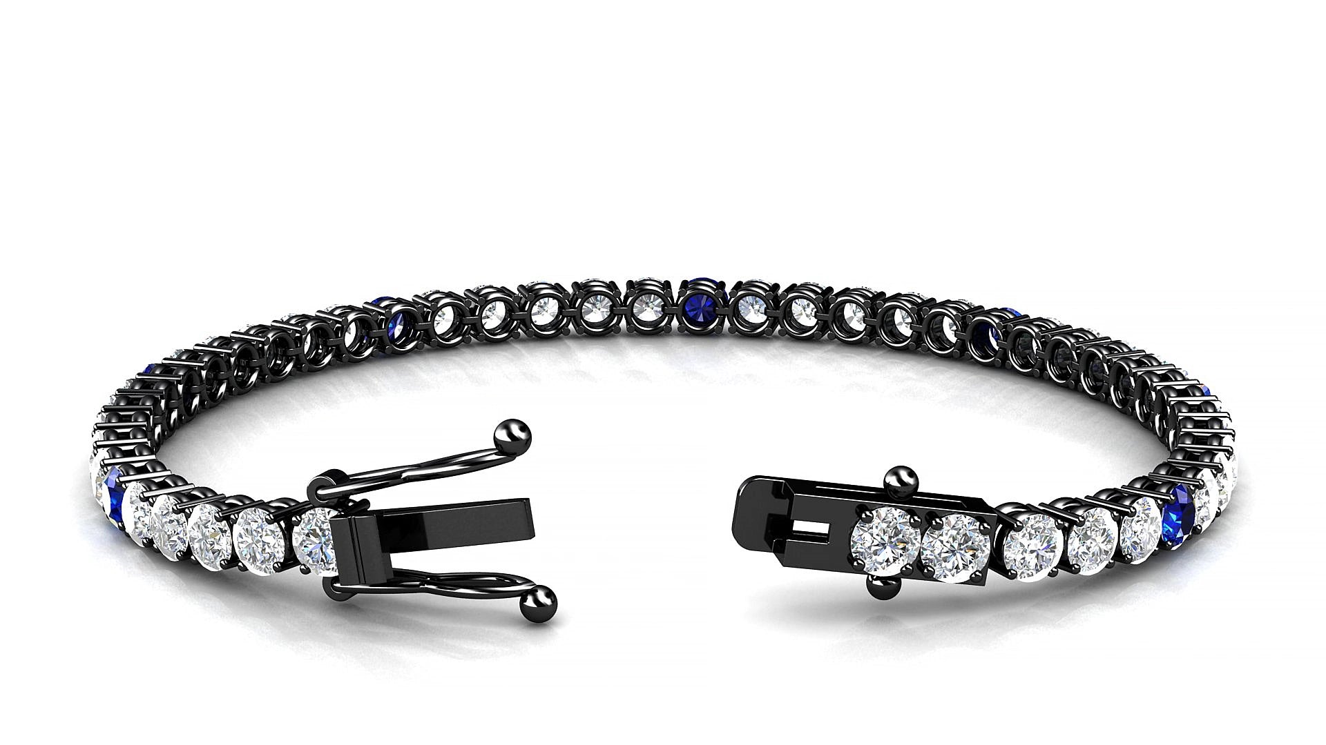 Capri 1-5 | 18k Black Gold 3.4 mm Round Natural Sapphire & Diamond 15 cm Tennis Bracelet