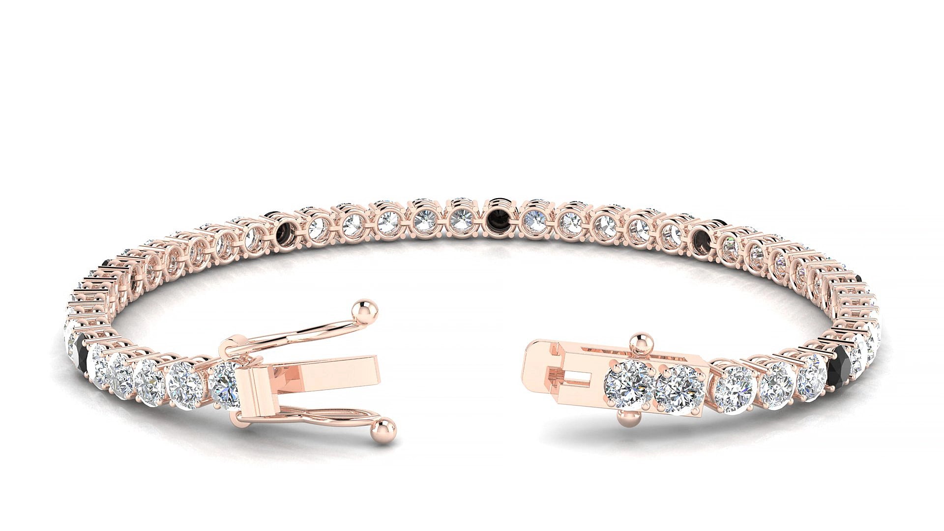 Capri 1-5 | 18k Rose Gold 3.4 mm Round Natural Black Diamond & Diamond 20 cm Tennis Bracelet
