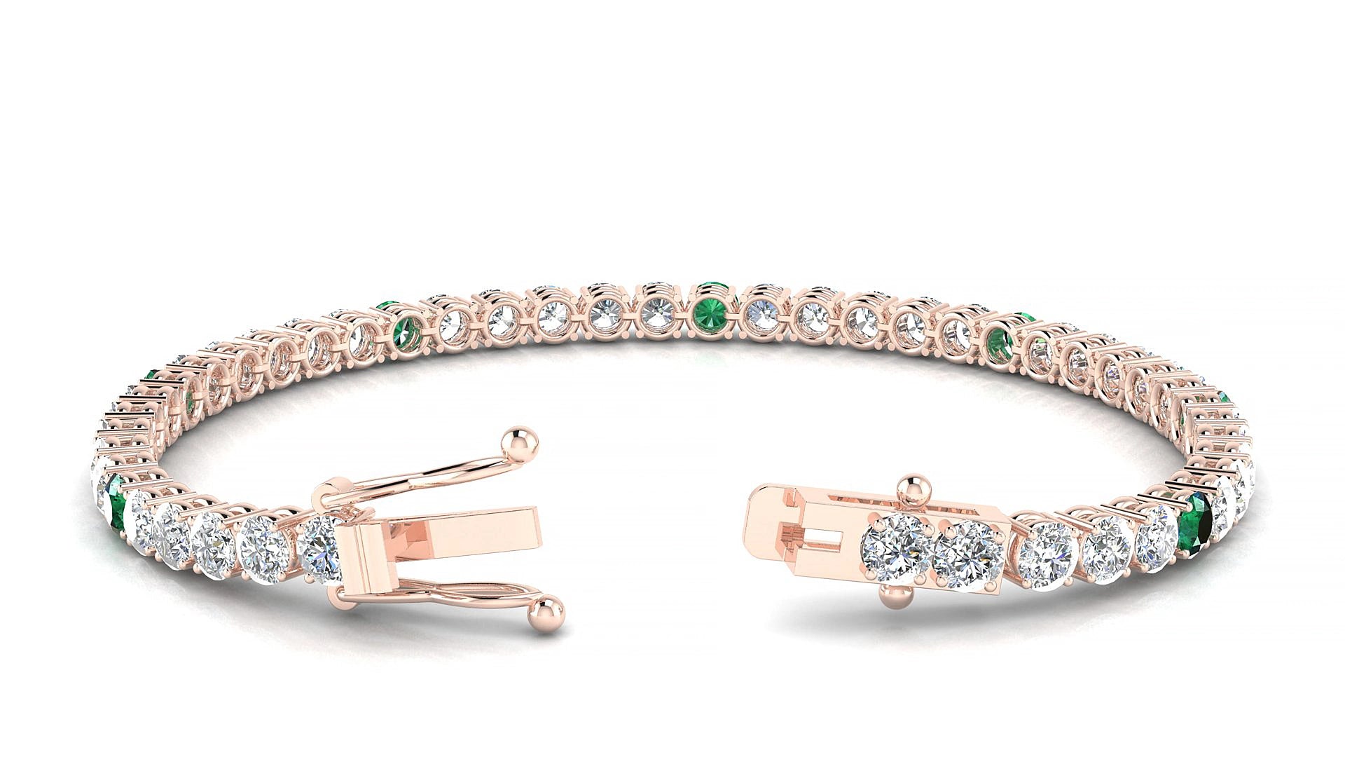 Capri 1-5 | 18k Rose Gold 3.4 mm Round Natural Emerald & Diamond 20 cm Tennis Bracelet
