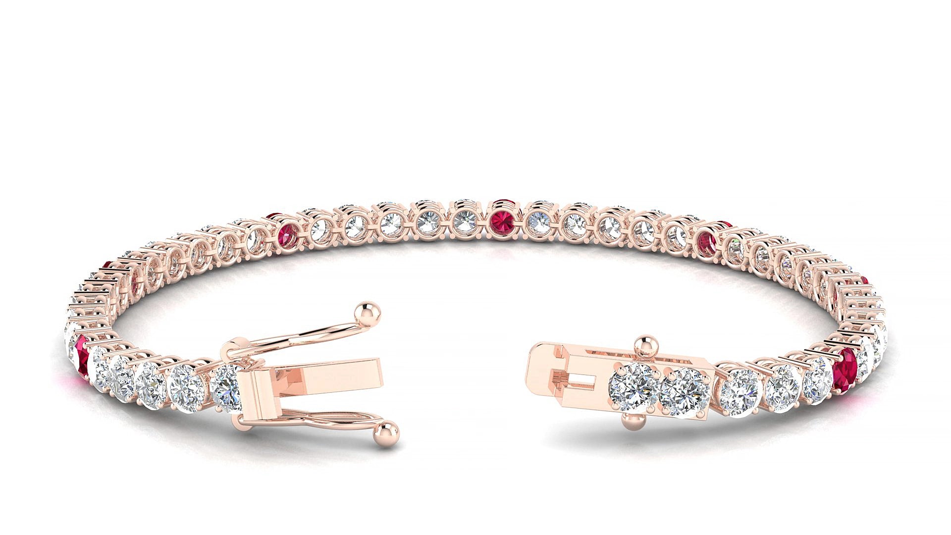 Capri 1-5 | 18k Rose Gold 3.4 mm Round Natural Ruby & Diamond 18 cm Tennis Bracelet