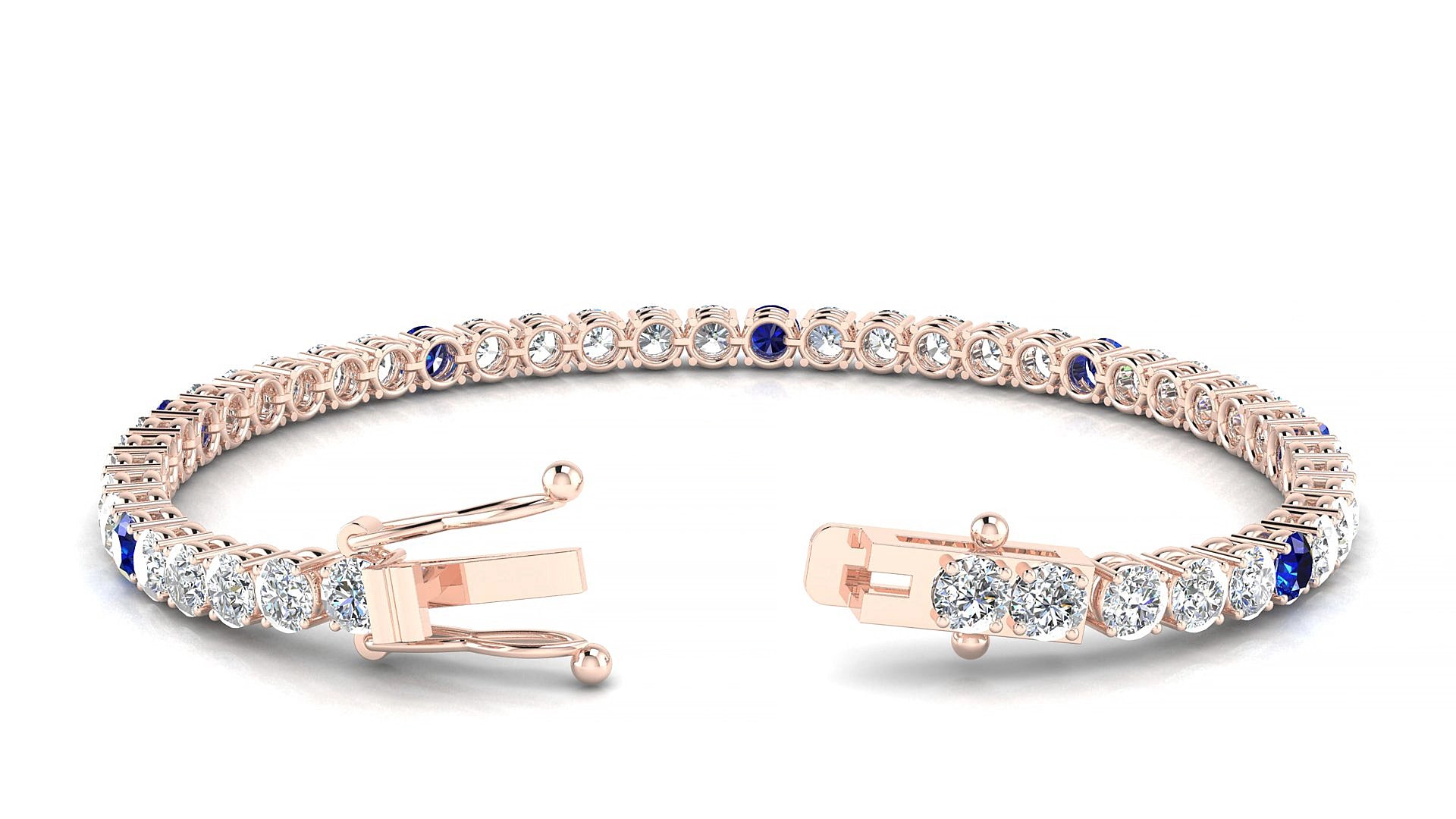 Capri 1-5 | 18k Rose Gold 3.4 mm Round Natural Sapphire & Diamond 15 cm Tennis Bracelet